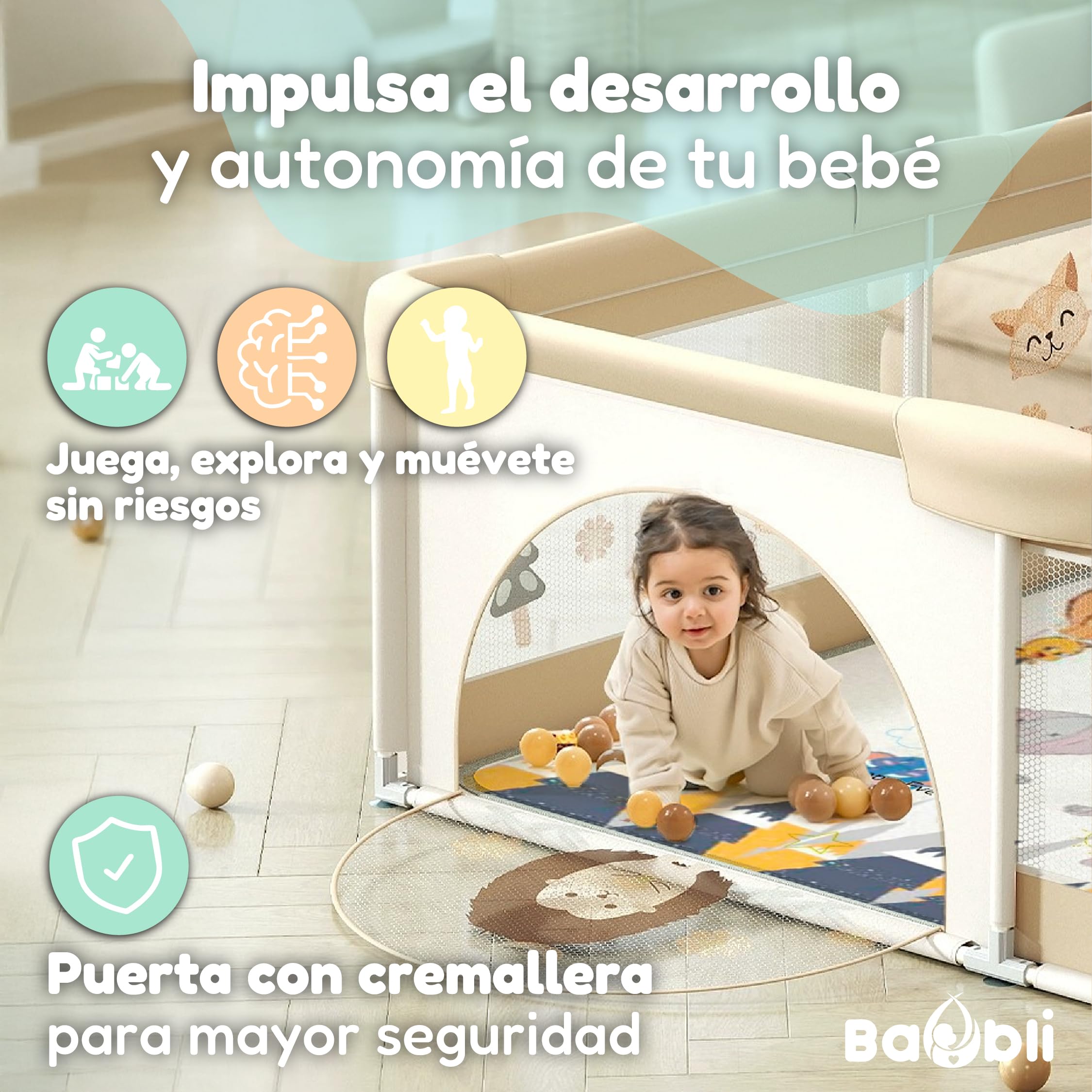 Parque Infantil Bebe + Alfombra Bebe + 60 Bolas + Agarraderas + Bolsas de Transporte – Corralito Bebe con Malla Transpirable – Parque de Juegos Bebe – Playpen Bebe (180x200 cm)