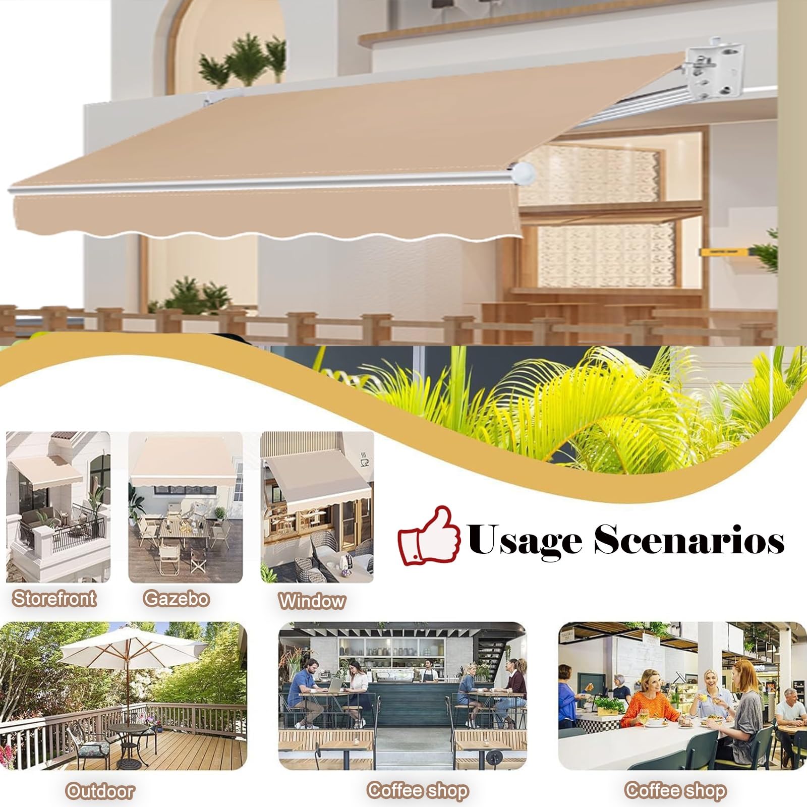 toile pour store banne Auvent électrique rétractable en tissu pour la maison, patio/jardin/cour/terrasse/restaurant/magasins, cadre en toile de remplacement rétractable non inclus, auvent pare-soleil