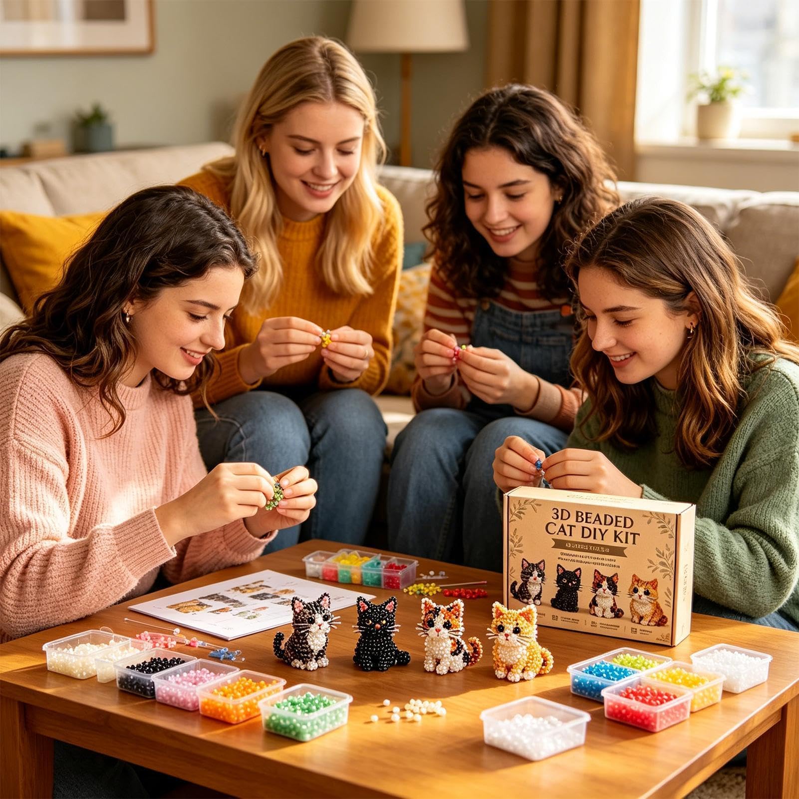 Set de Animales con Abalorios, Kit de fabricación Animales con Cuentas, pequeño Kit Bricolaje en 3D, Juego elaboración Gatos Lindos for Principiantes(B)