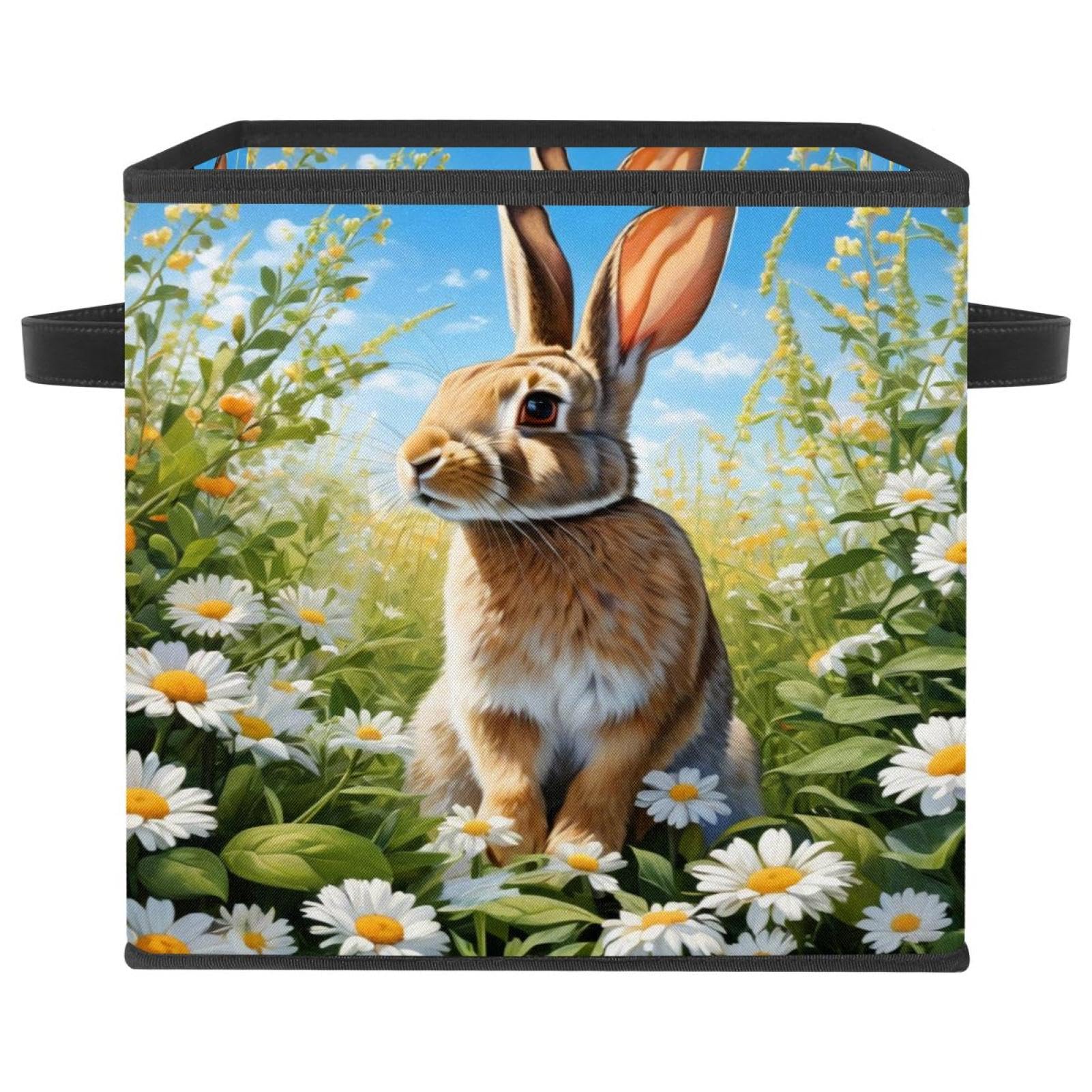 Grand bac de rangement cube pliable motif lapin boîte pour organisation maison