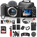 Sony ZV-E10 Mirrorless Camera (Body Only, Black) (ILCZV-E10/B) + 64GB Card + Photo Software + Bag + 2 x NPF-W50 Battery + External Charger + Card Reader + LED Light + HDMI Cable + More