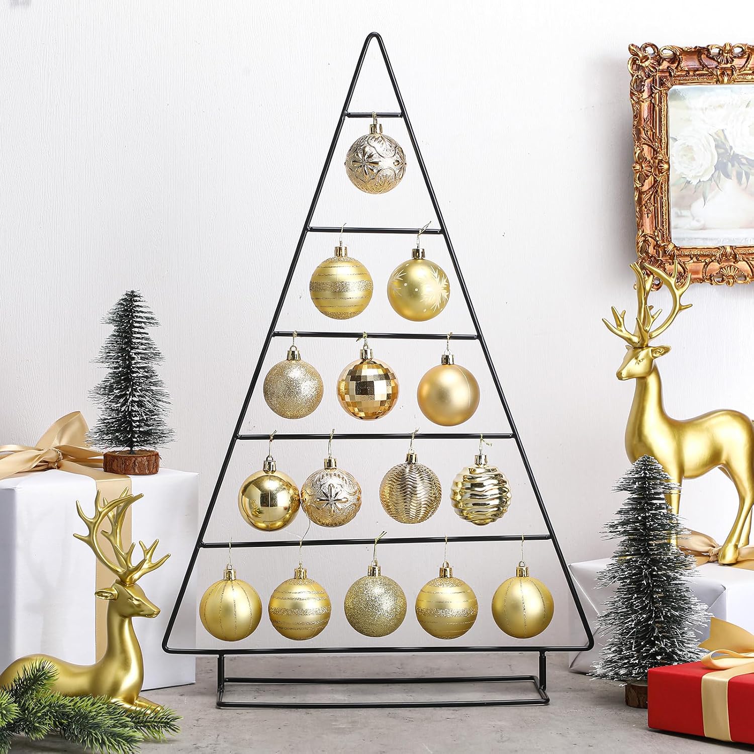 24 Inch Ornament Display Stand Metal Xmas Decorative Tabletop Ornament Christmas Tree Shaped Display Stand Holder Farmhouse Christmas Tree for Xmas Balls Decorations Hanging Gift(Black) 24 Inch Black