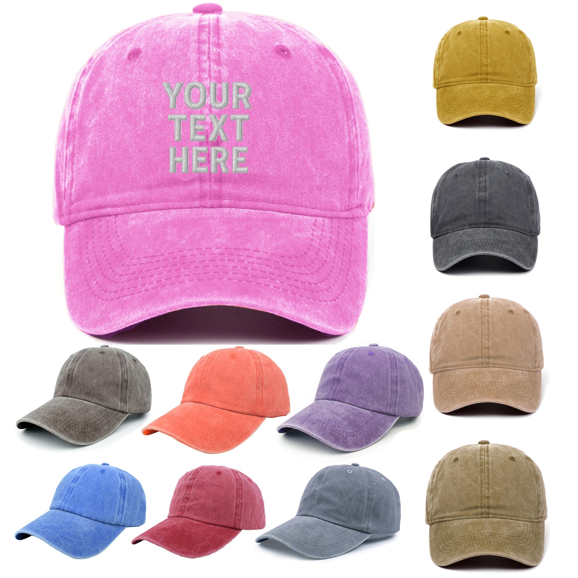 Van Der Linn Unisex Pink Embroidered Personalised Denim Baseball Cap Custom Hat Cotton Adjustable (Cotton, )