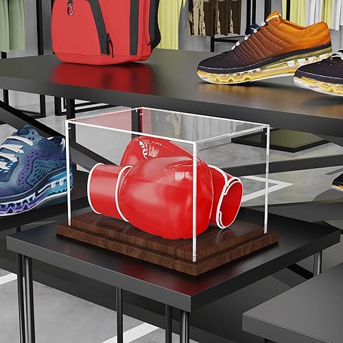 Miniatura 6 de Vitrina de guantes de boxeo con base de madera, caja de acrílico transparente para guantes de boxeo, guantes de béisbol, coleccionables deportivos,