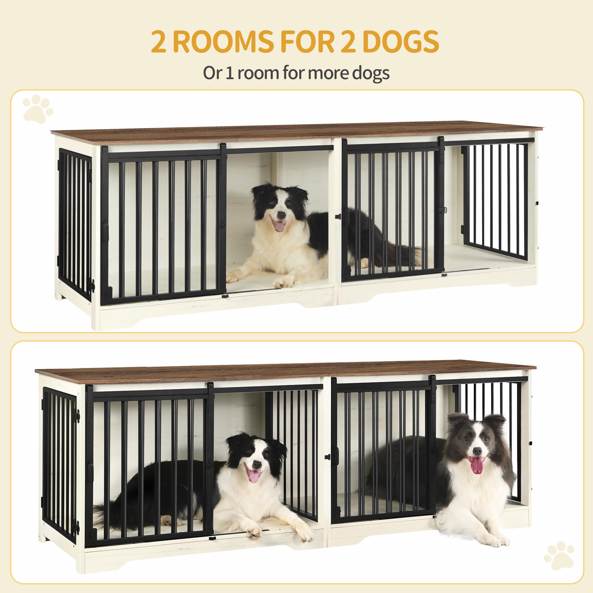 Hzuaneri Meuble pour Cage de 2 Chiens, Cage Double avec Séparateur, Niche en Bois, Cages avec Porte Coulissante, Design Meuble TV pour Chiens de Moyens et Grands Taille, Blanc et Marron DFC93714B
