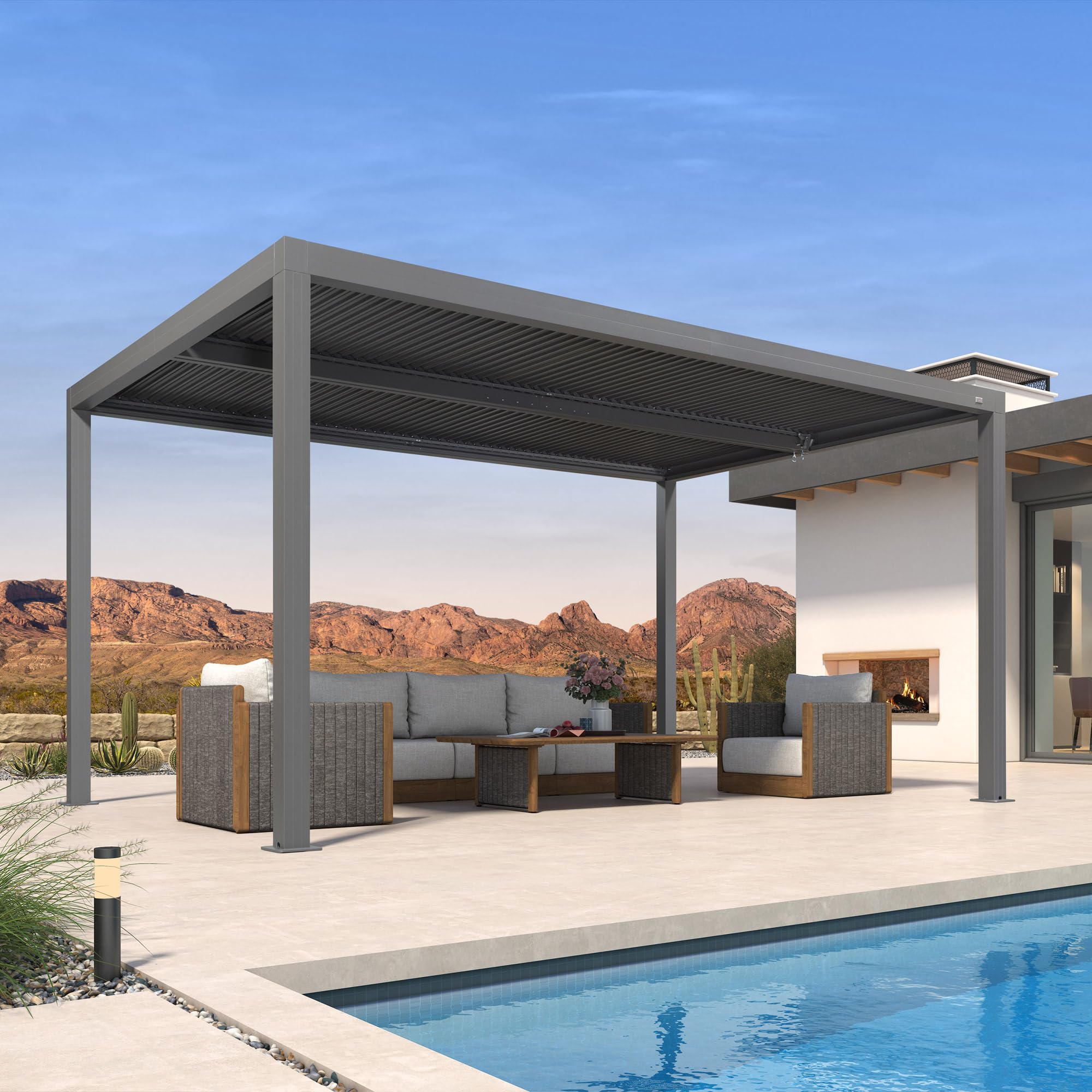 PURPLE LEAF Louvered Pergola 10' x 15' Outdoor Full Aluminum Pergola with Adjustable Rainproof Roof Modern Retractable Patio Hardtop Gazebo for Deck