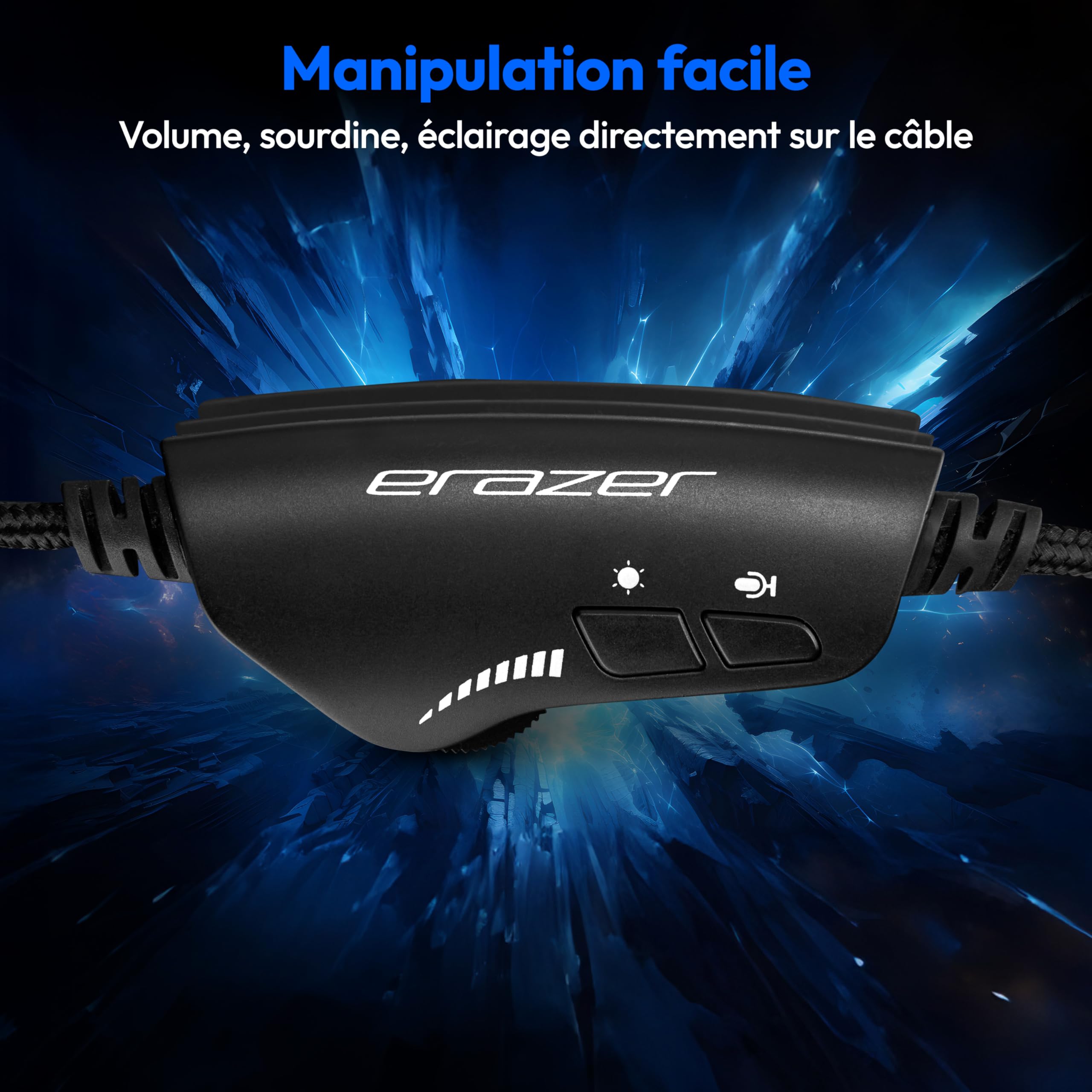 MEDION ERAZER Mage P20 Gaming Headset (câble de 240cm, Supra-auriculaire, Microphone Flexible & Amovible, télécommande, éclairage RGB, Audio 3,5mm, USB, ES9260Q Soundchip)