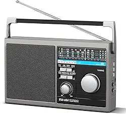 Rádio AM FM portátil, rádio transistor de ondas curtas com melhor recepção, operado por bateria ou retro, alimentação CA, com alto-falante Bluetooth grande, entrada auxiliar de cartão USB TF, para