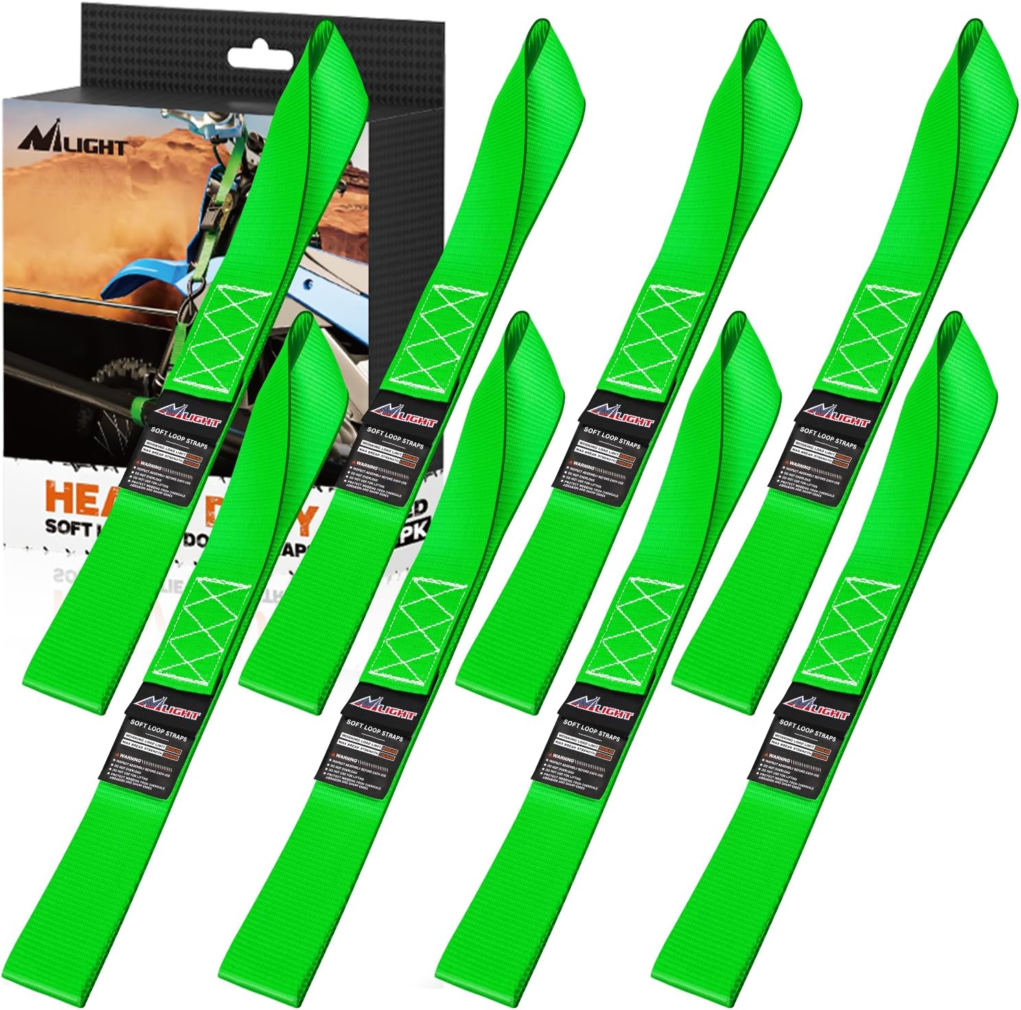 Nilight Soft Loop 1.7”×17" Motorcycle Tie Down Straps Heavy Duty 12000Lbs Max Break Strength for Securing ATV UTV Kayak Moving Cargo (8PK-Green)