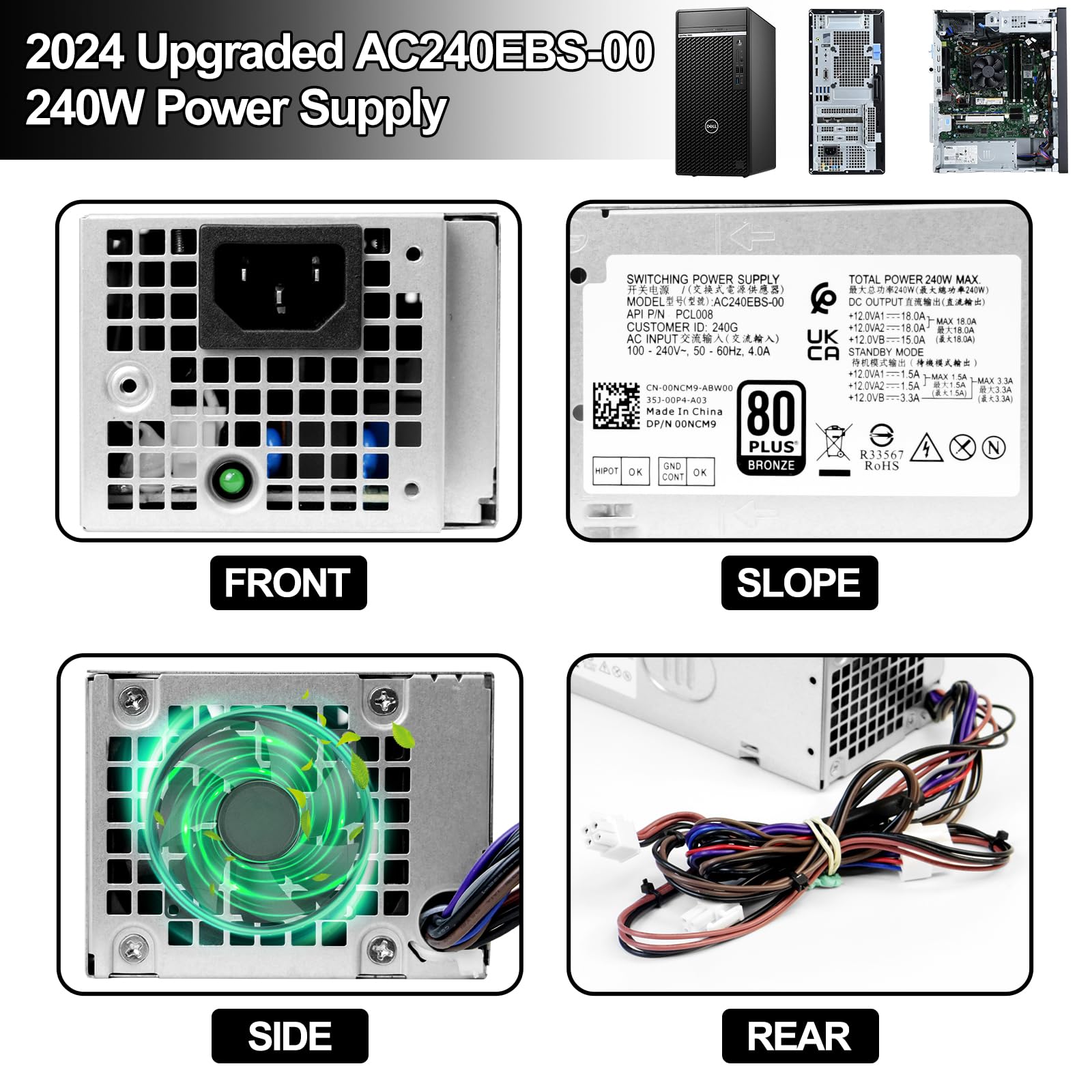 LXun Bloc D'alimentation AC240EBS-00 PCL008 240 W Compatible Avec Dell