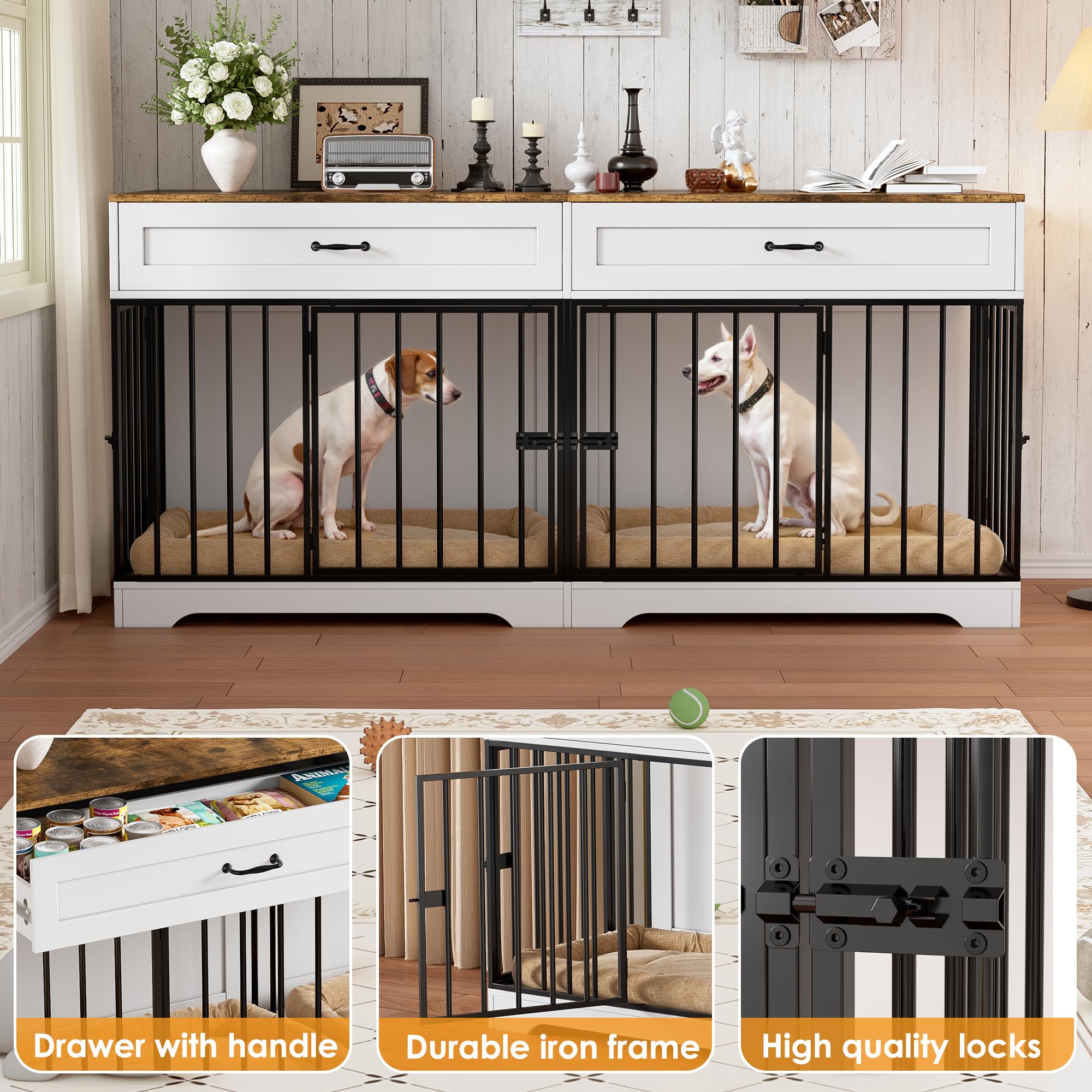 Jaula para Perros Grandes Interior Estilo Mueble Casa para Perros con 2 Cajones Caja para Perros Grande para Casa de Madera Jaula Mueble de Madera para Perro XXL, hasta 100KG, 178x58x85CM