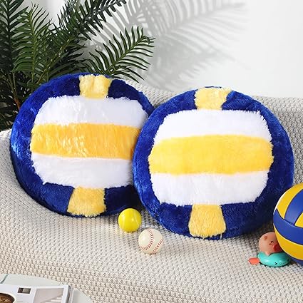 Jetec 2 Pcs Sports Pillow Fluffy Soft Throw Pillow Cute Shaped Sports Decor Round Plush Pillow Sport Theme Cushion Stuffed Pillow for Bedroom Decoration (Volleyball)