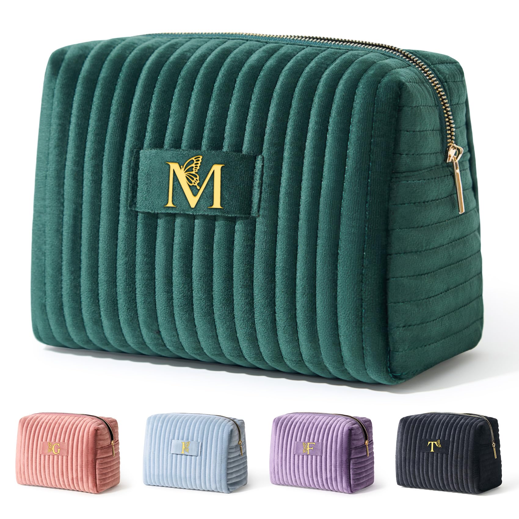 Personalized Gifts for Women Makeup Bags Monogrammed Initial Letter M Green