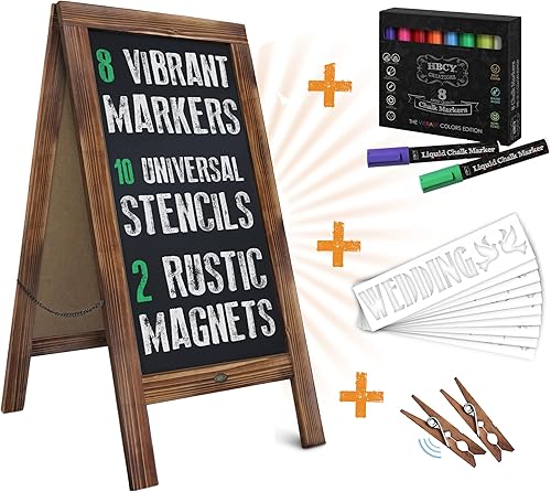 Vista 112 de Pizarra rústica vintage de madera gris con marco en A, pizarra para acera, tamaño grande, 40 x 20 pulgadas, tablero de sándwich resistente, tablero