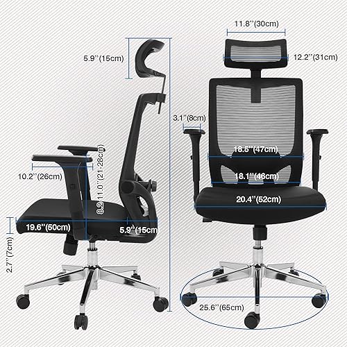 Miniatura 3 de Silla de oficina con respaldo alto, reposacabezas ajustable, ergonómica, de malla, para videojuegos, oficina, con altura y soporte ajustable, silla