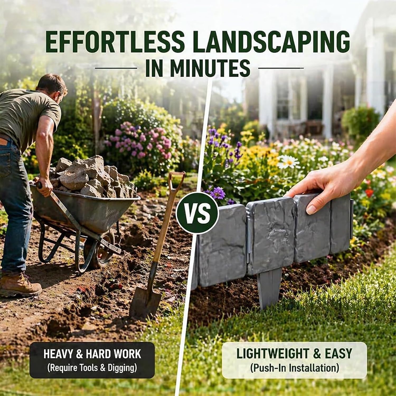 Bordillo De Jardín De Imitación De Piedra Gris, Borde De Plástico para Jardines Y Macizos De Flores, Ladrillos De Roca Artificial Duraderos para Decoración Y Paisajismo De Red 20pcs