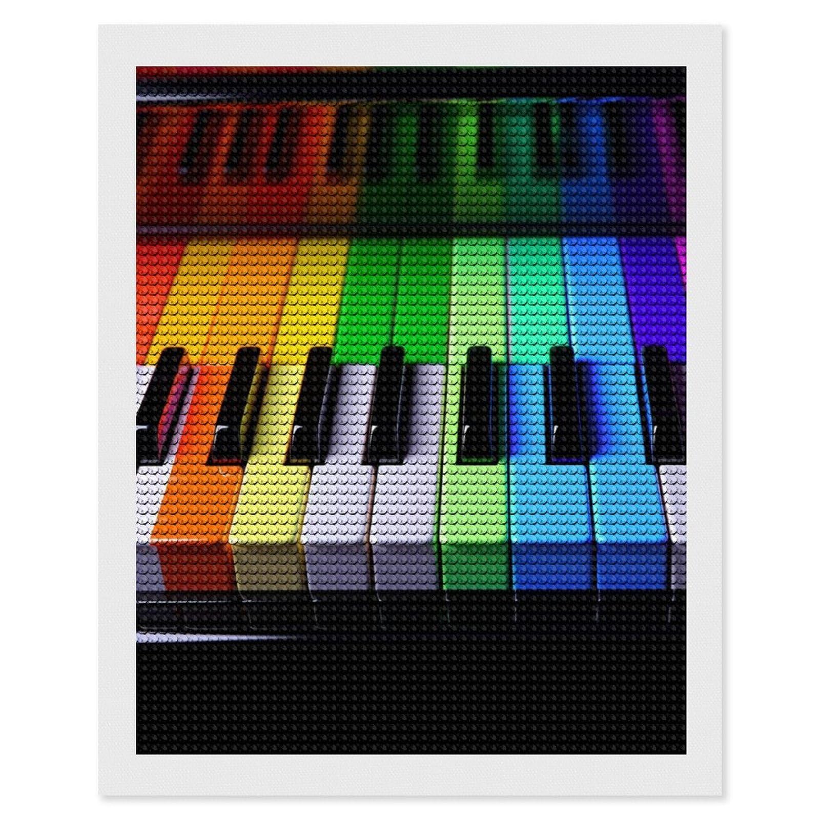 FodPand Colorful Piano Music Rainbow 5D Diamond Painting Kits for Adults Beginners Full Drill Round Diamond Dots Pictures Gem Art Supplies for Home Wall Room Decoration DIY Craft Set Gift 16x20