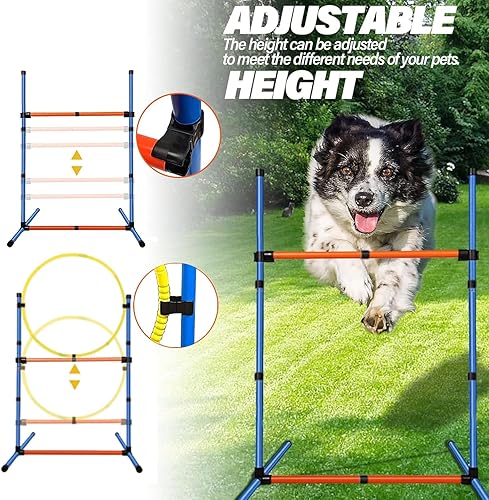 Miniatura 3 de Juego de equipo de agilidad para perros, kit de entrenamiento de carreras de obstáculos, incluye obstáculo de salto alto, aro, postes de tejido, Set
