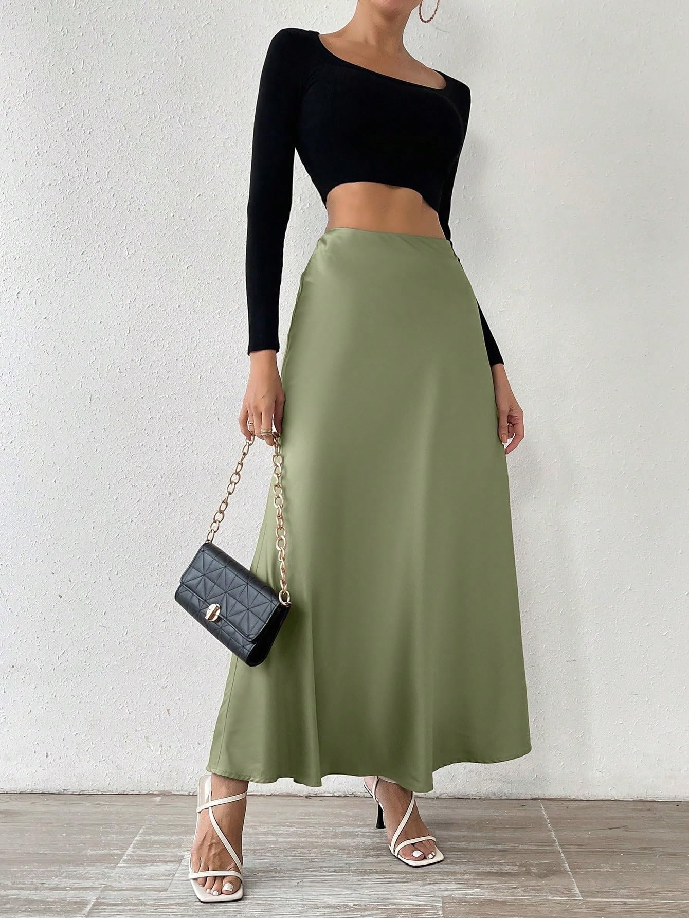 Faldas largas de mujer Solid Color Umbrella Shape Midi Long Skirt falda del club