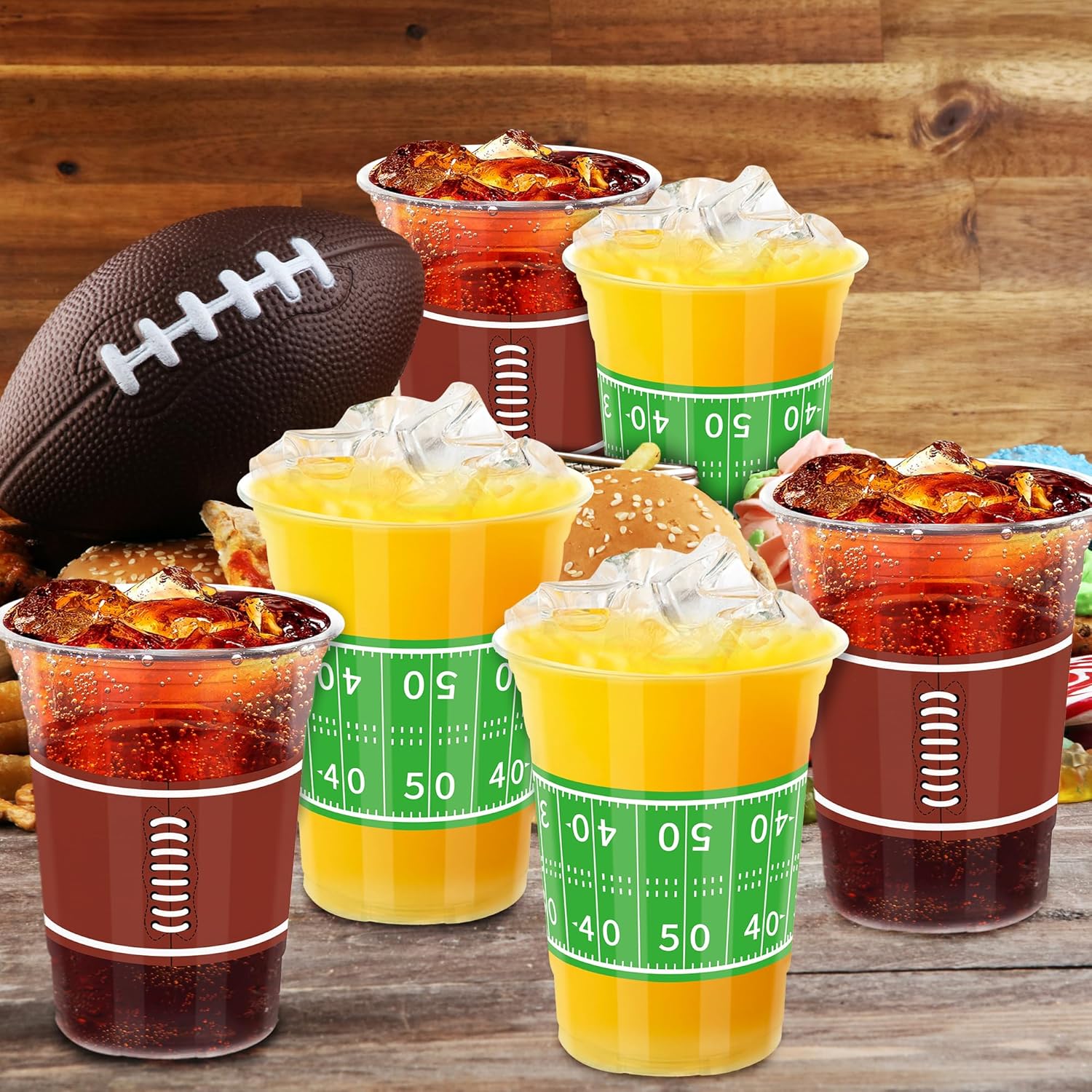50 PCS Football Cups, 16 OZ Football Party Cups, Thickened Football Plastic Cups, Disposable Clear Drinking Cups in 2 Designs for Football Party Supplies Football Party Decorations Touchdown Favors - Image 6