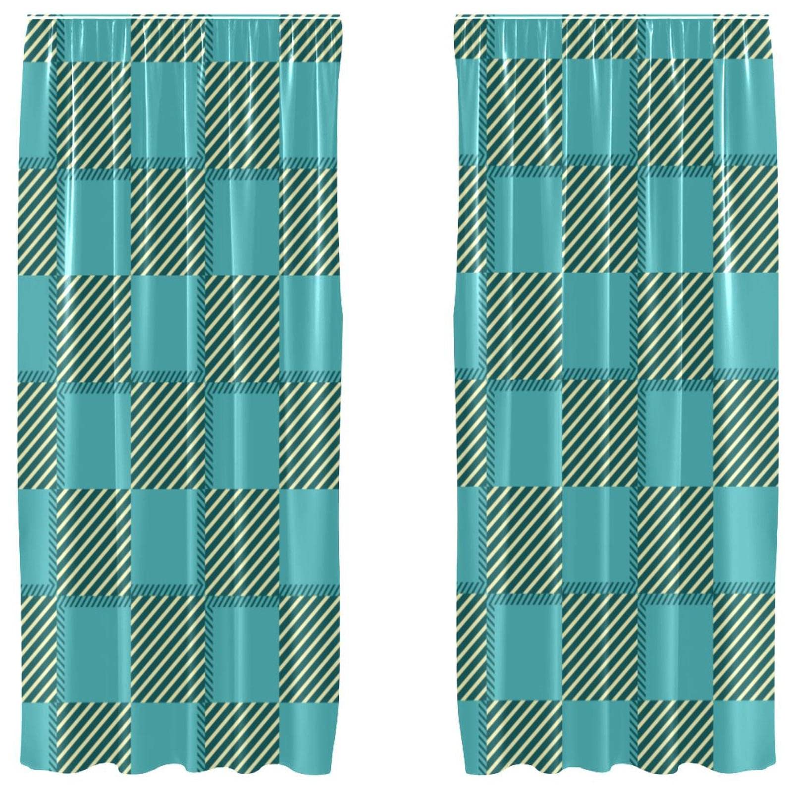 Cortinas navideñas de cuadros azules para un salón acogedor
