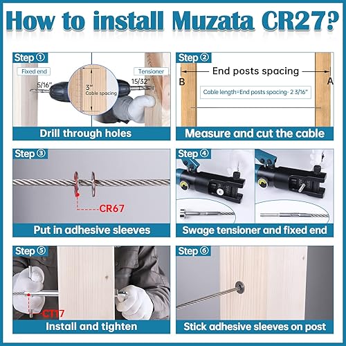 Miniatura 6 de Muzata Kit de barandillas invisibles de cable de 316 pulgadas, tensor y terminal oculto de acero inoxidable T316 para escaleras de poste de metal de
