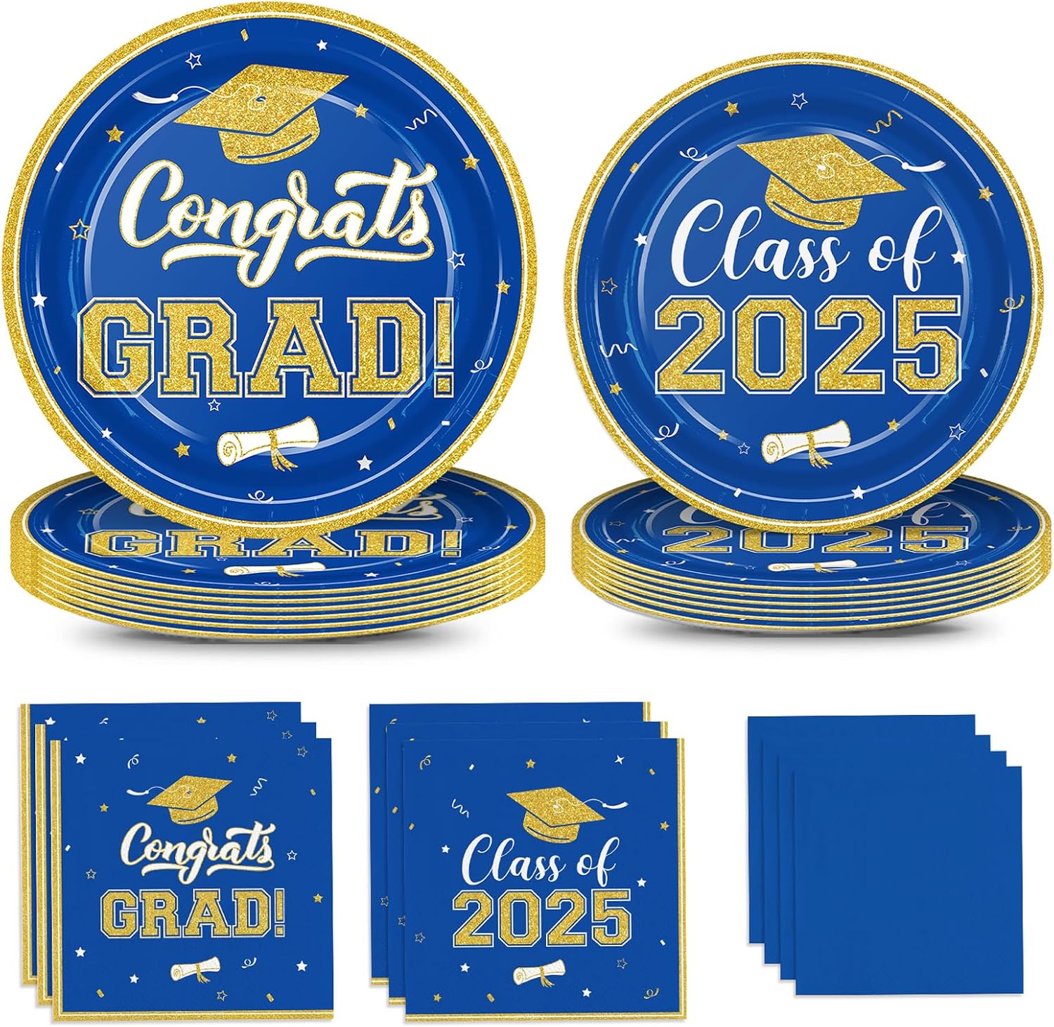 2025 Blue Graduation Party Supplies Kit - 25-Person Dinnerware Set With Plates, Cups, Napkins & Banner
