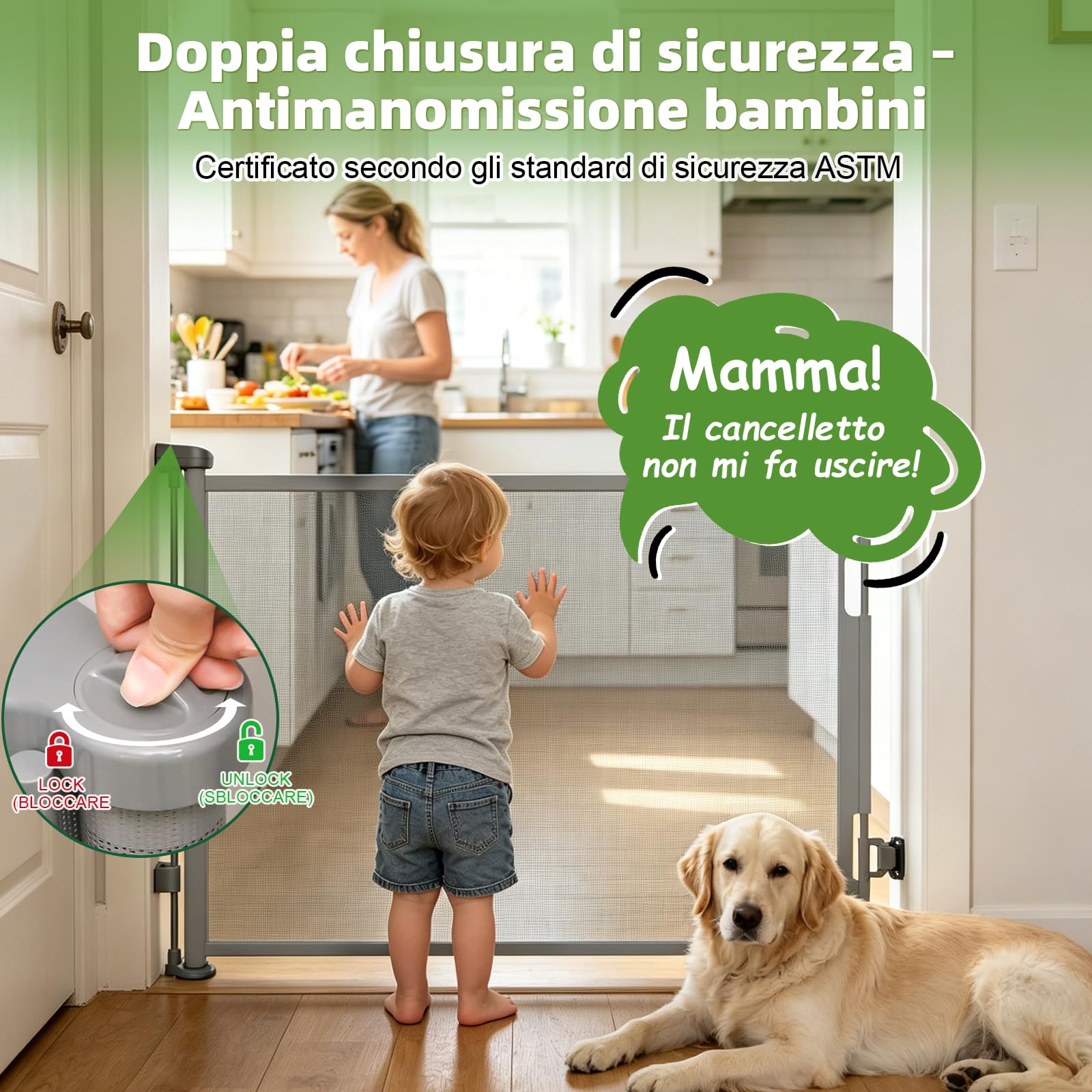 Cancelletto di Sicurezza Retrattile per Bambini 0-150 cm per Cani Scale Corridoi Interni Esterni Grigio