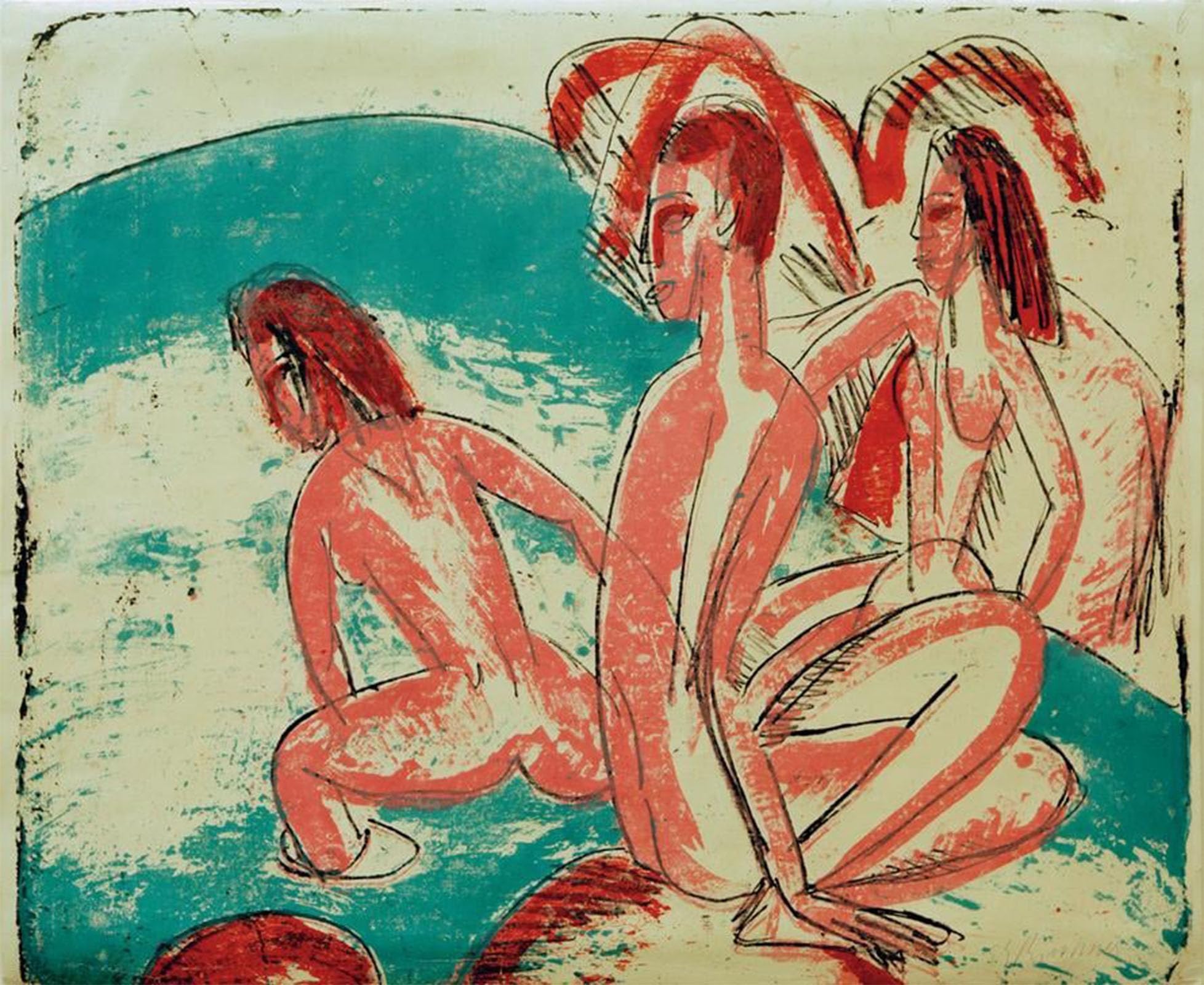 POSTERIIk Vintage Classic Picture Landscape Artwork Bathers on stones by Ernst Ludwig Kirchner Portrait Canvas Painting for Office Home Decor 60x90cm