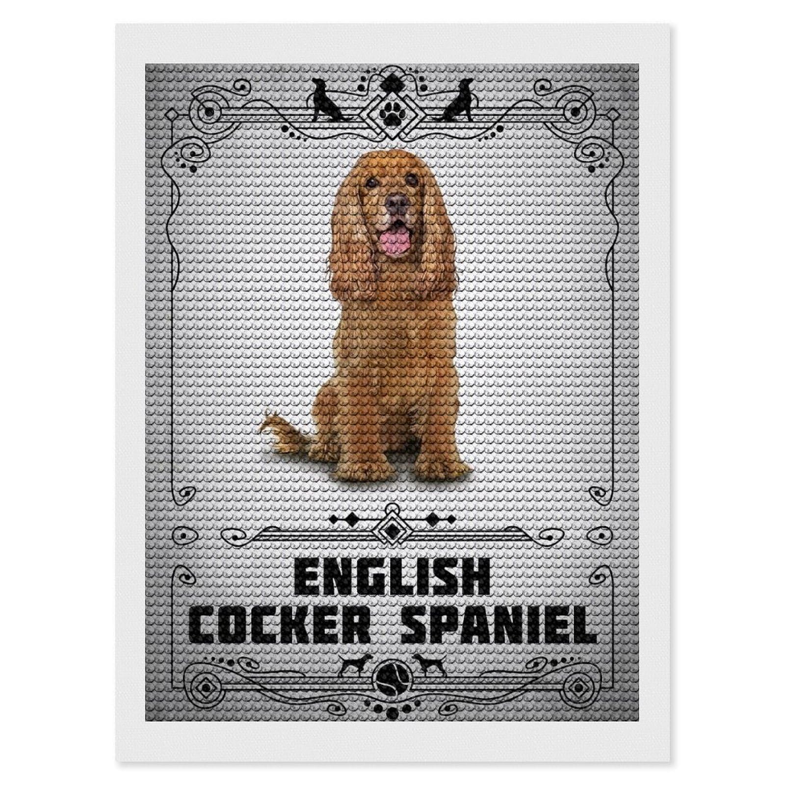 Junmoney English Cocker Spaniel Round Drill Diamond Painting 12"x16", Satisfying Creative Project, Complete Accessories, Printed Canvas