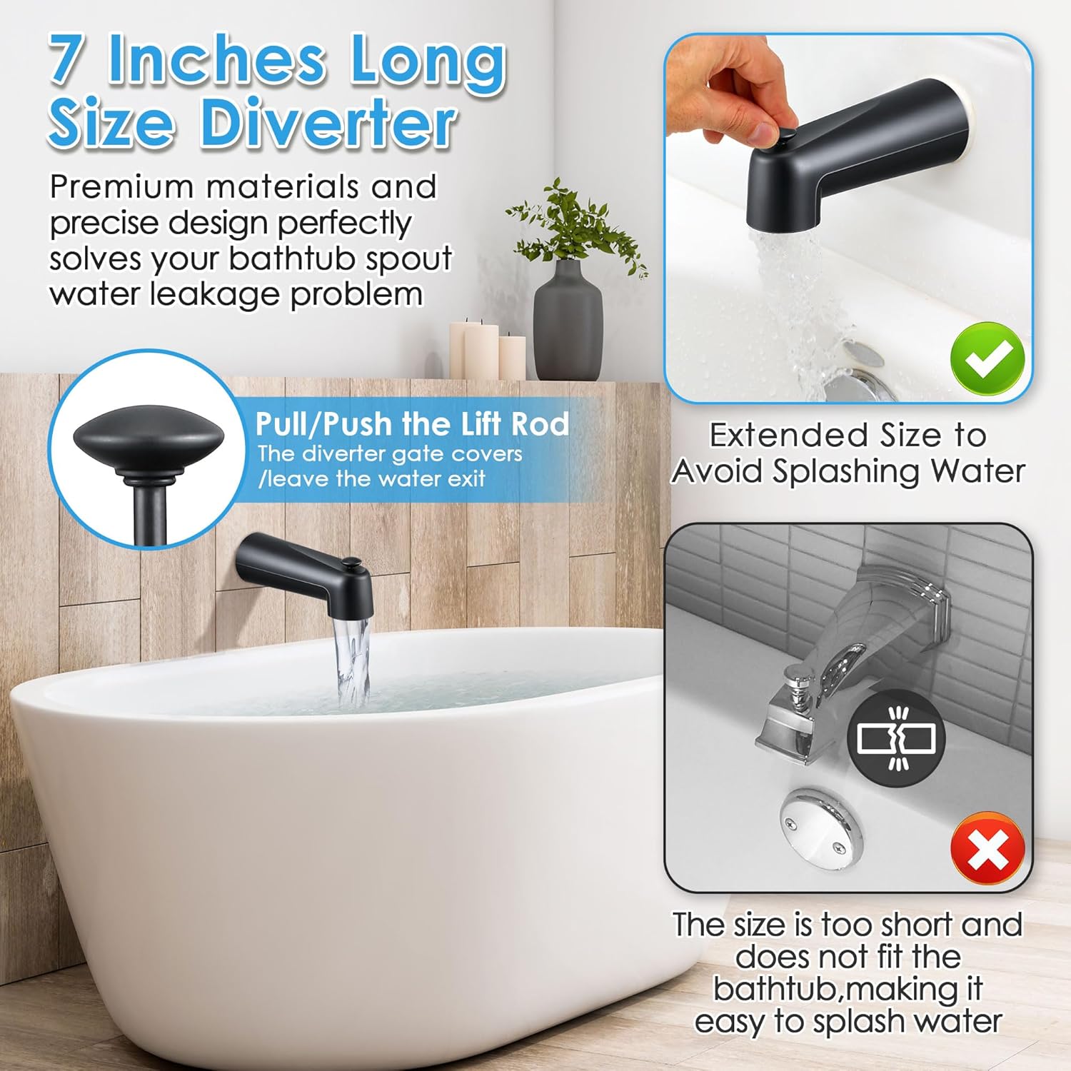 Matte Black Modern Wall Mounted Tub Spout with Diverter