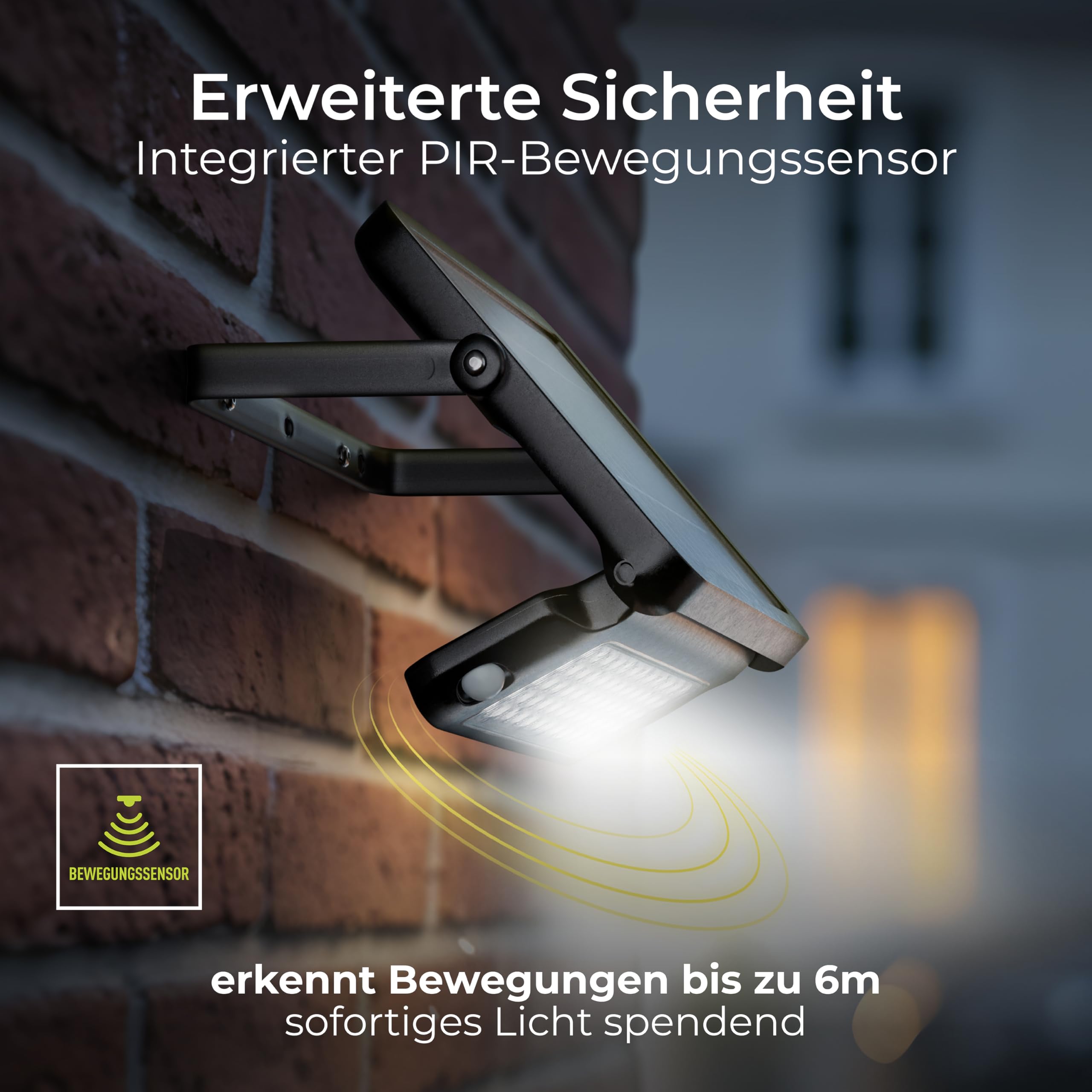 Luceco Solarbetriebenes LED-Außenflutlicht mit PIR-Bewegungssensor, Sicherheitsleuchte, Außenbeleuchtung, eckiges Design, verstellbar, Guardian, schwarz, IP65, 10W, 1080lm, 4000 K, LEXSF11B40