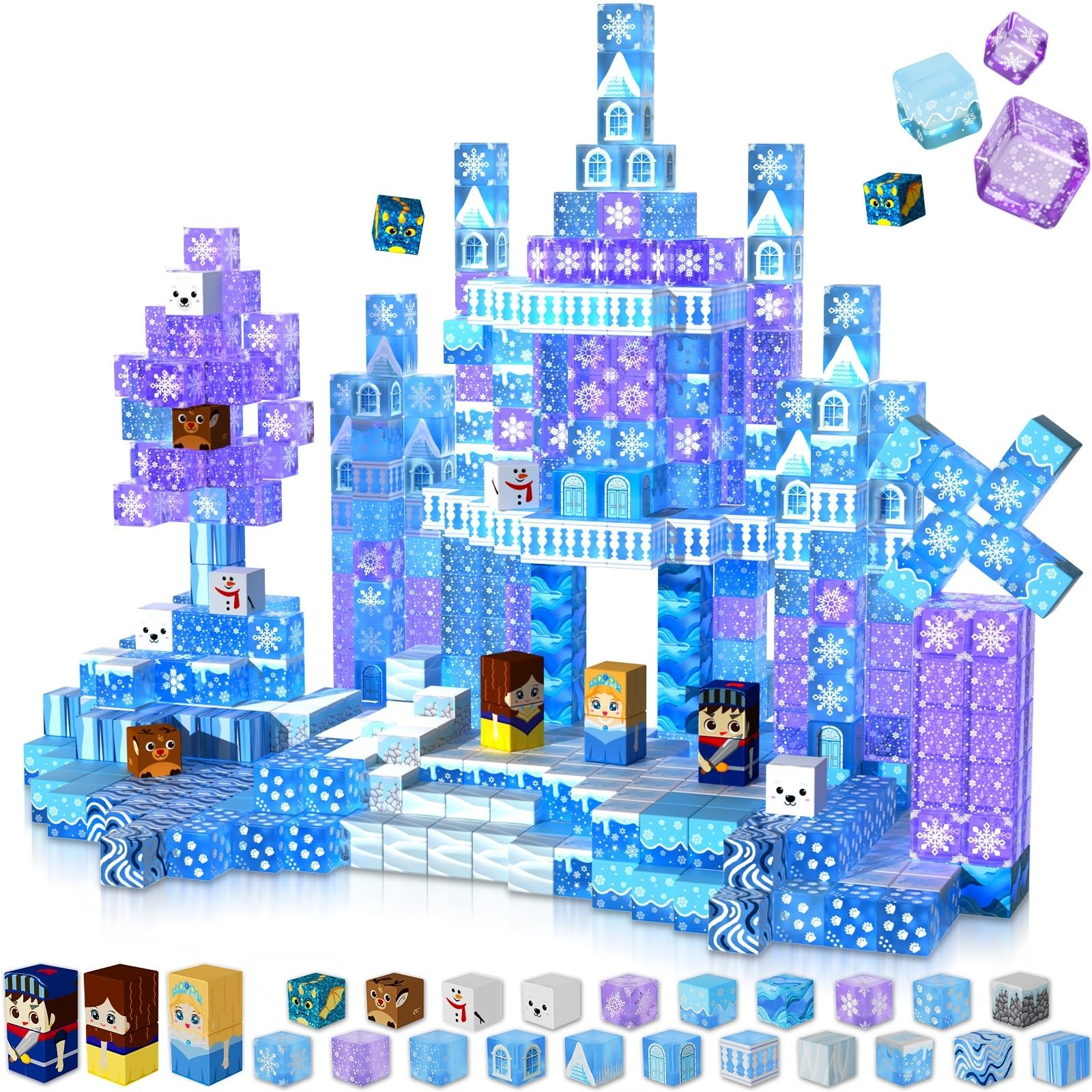 Photo 1 of Magnetic Blocks - 100PCS Transparent Magnetic Building Block for Kids Ages 4-8, Magnet Block Blue Princess Castle, Frozen Magnetic Cubes Tiles Princess Toys for Girls Boys 3 4 5 6 7 8-12 Birthday Gift