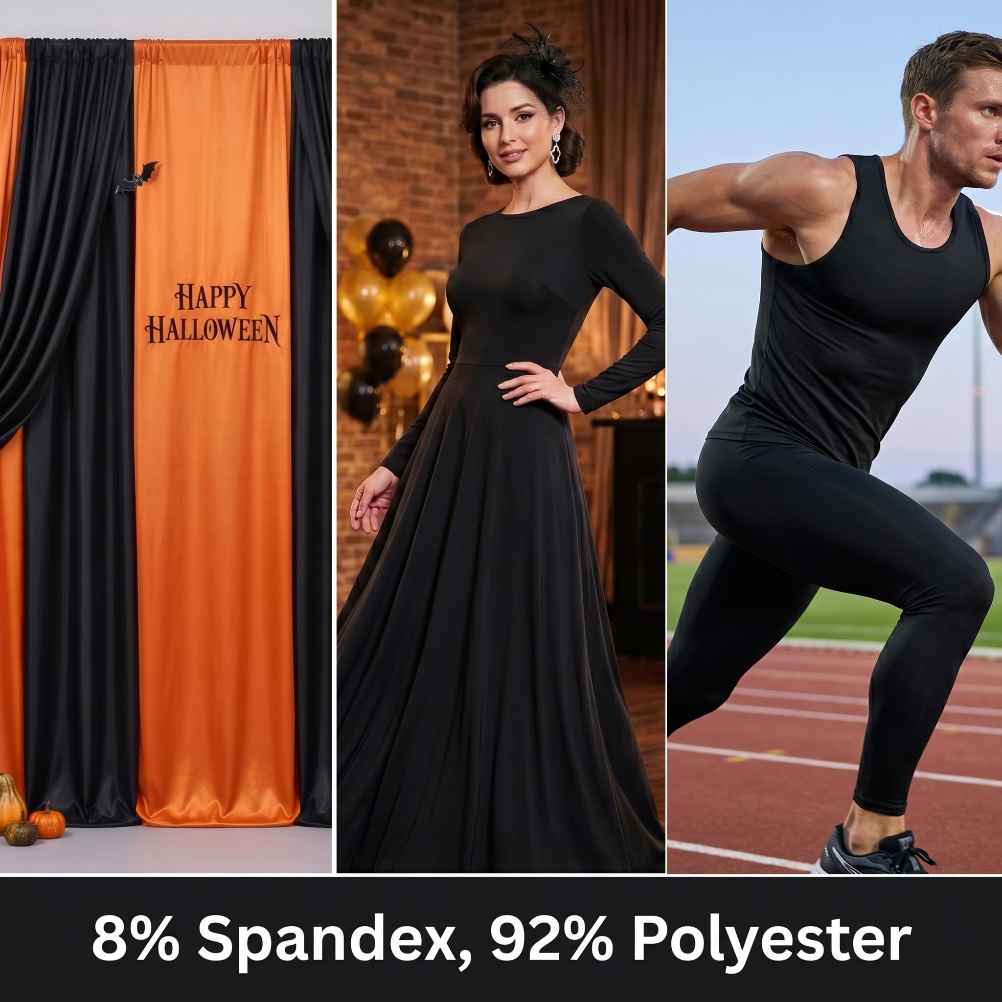 68" Wide Four-Way Stretch Spandex Polyester Fabric By The Yard Medium Weight Soft & Breathable & Drapable Broadcloth for Apparel, Accessories,Decorations & DIY Crafts (Black, 68" x 2 Yards) - 4