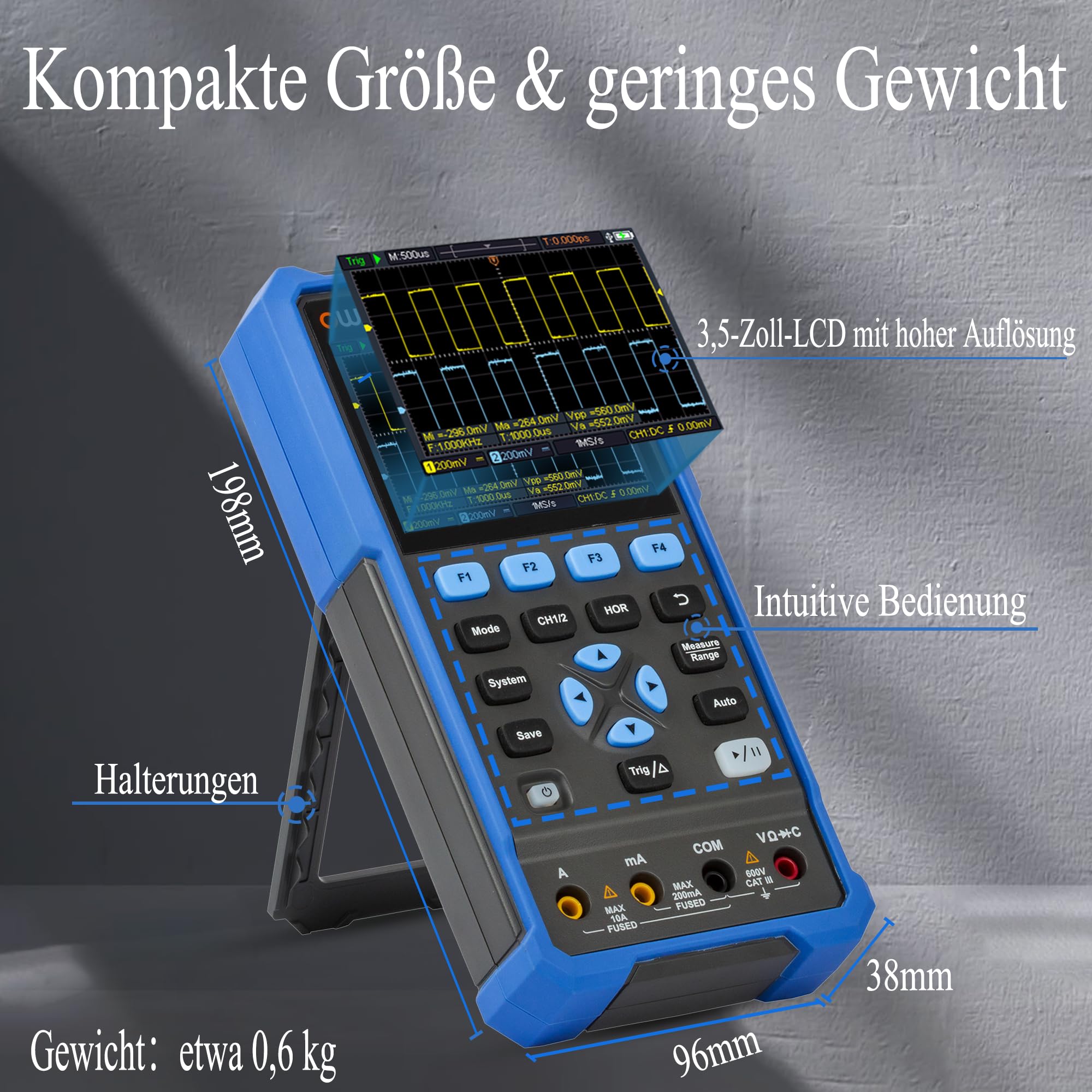 Oscilloscopio HDS242S OWON con due canali e sorgente di segnale 1CH 40 MHz larghezza di banda oscilloscopio portatile 3 in 1 con funzioni multiple + multimetro + sorgente di segnale