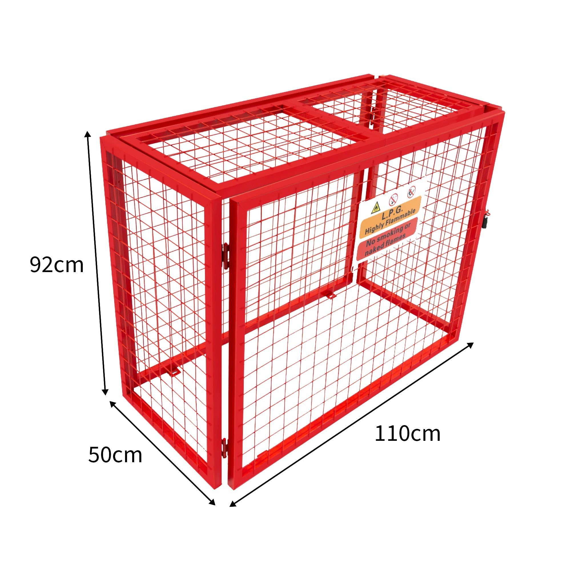 Cage Métallique de Rangement Gaz Acier Rouge - 100 x 140 x 50 cm Butane Propane Intérieur Extérieur Coffre Sécurisé 3 x 19 kg [Autocollant Sécurité, Cadenas & Clés INCLUS]