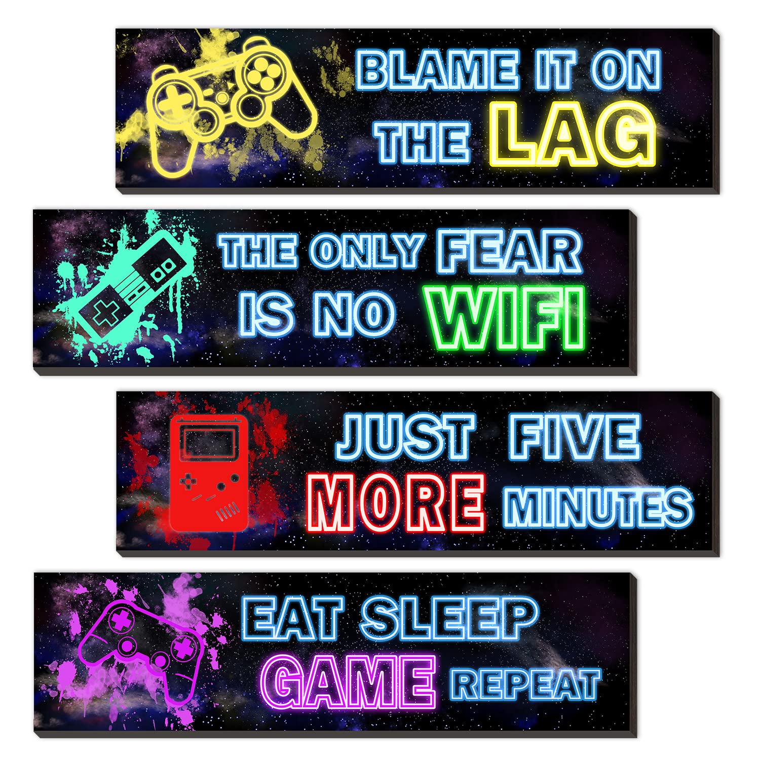 SHLINCO Neon Gaming Wall ArtDecor Set of 4 - Game Themed Art Print Room Wall Decoration, Gamer Room Decor for Kids, Boys, Neon Gaming Wall Decor for Playroom and Game Room,Gifts for Gamer Lover