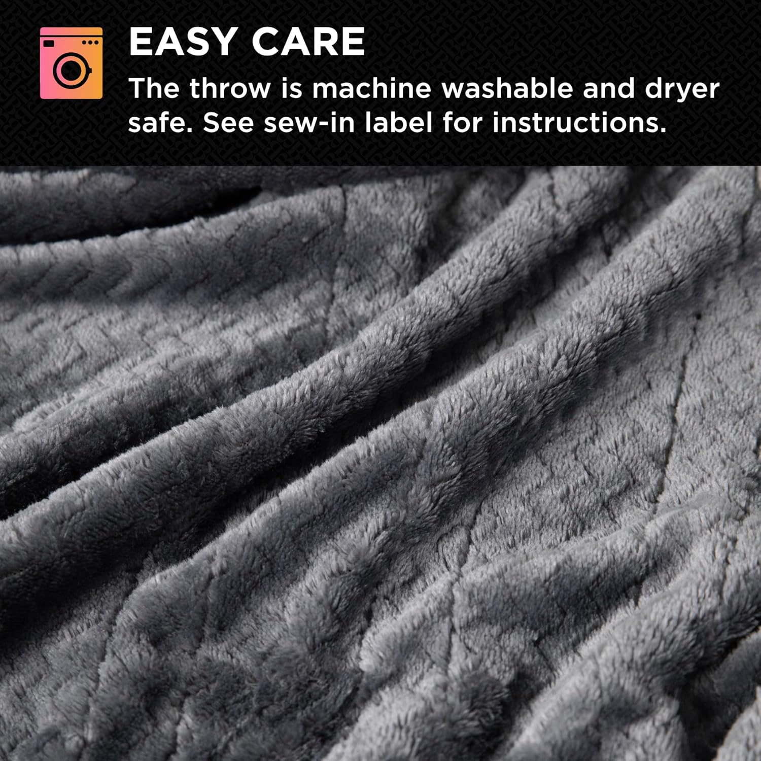 Close-up of the soft, plush herringbone texture of the Brookstone heated blanket.