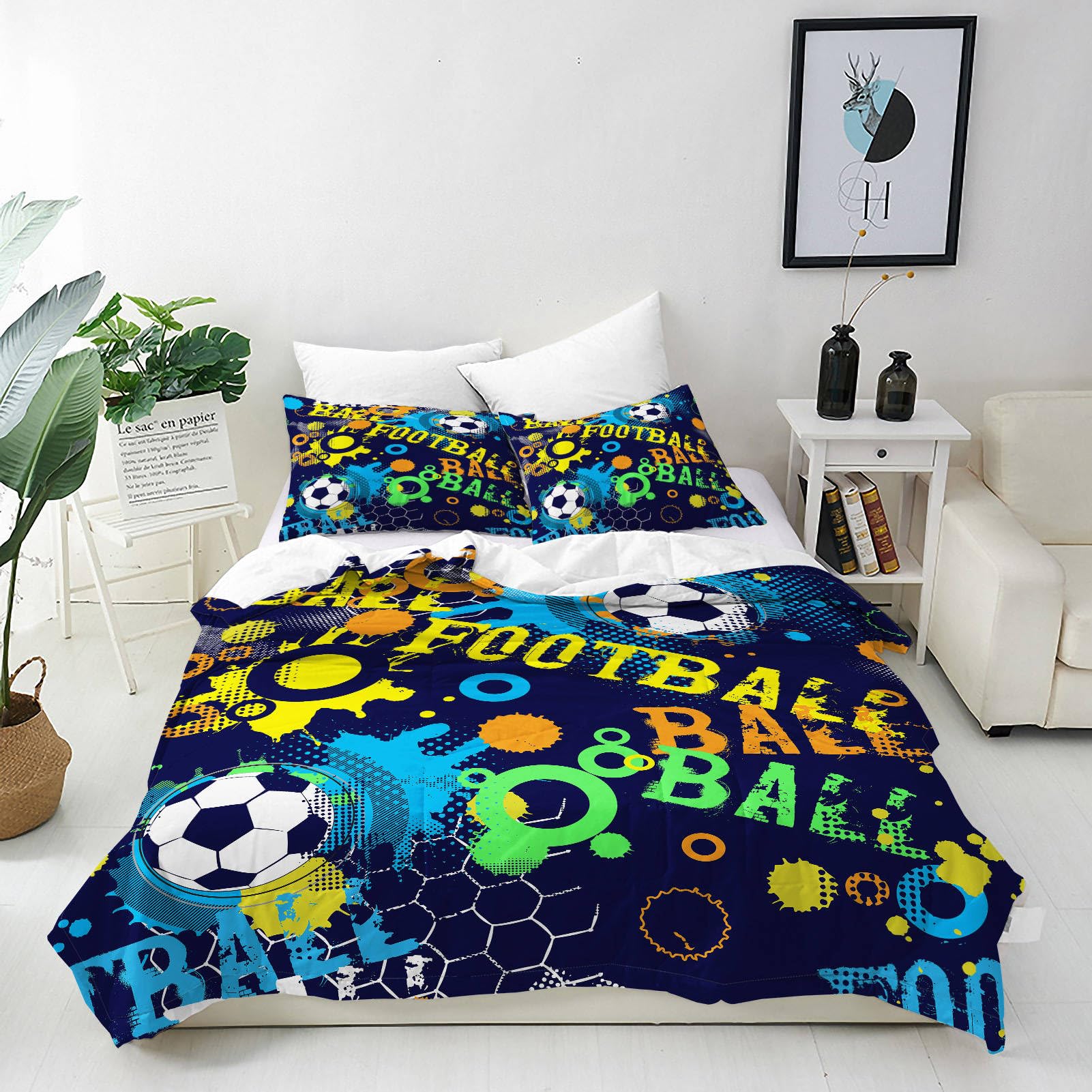 ANHOPE Football Duvet Cover Set Soft Lightweight Microfibre 3Pcs Bedding Set with 2 Pillowcase Abstract Soccer Ball Print Pattern All Season Kids Boys Girls Quilt Cover with Zipper Closure Super King — image 1