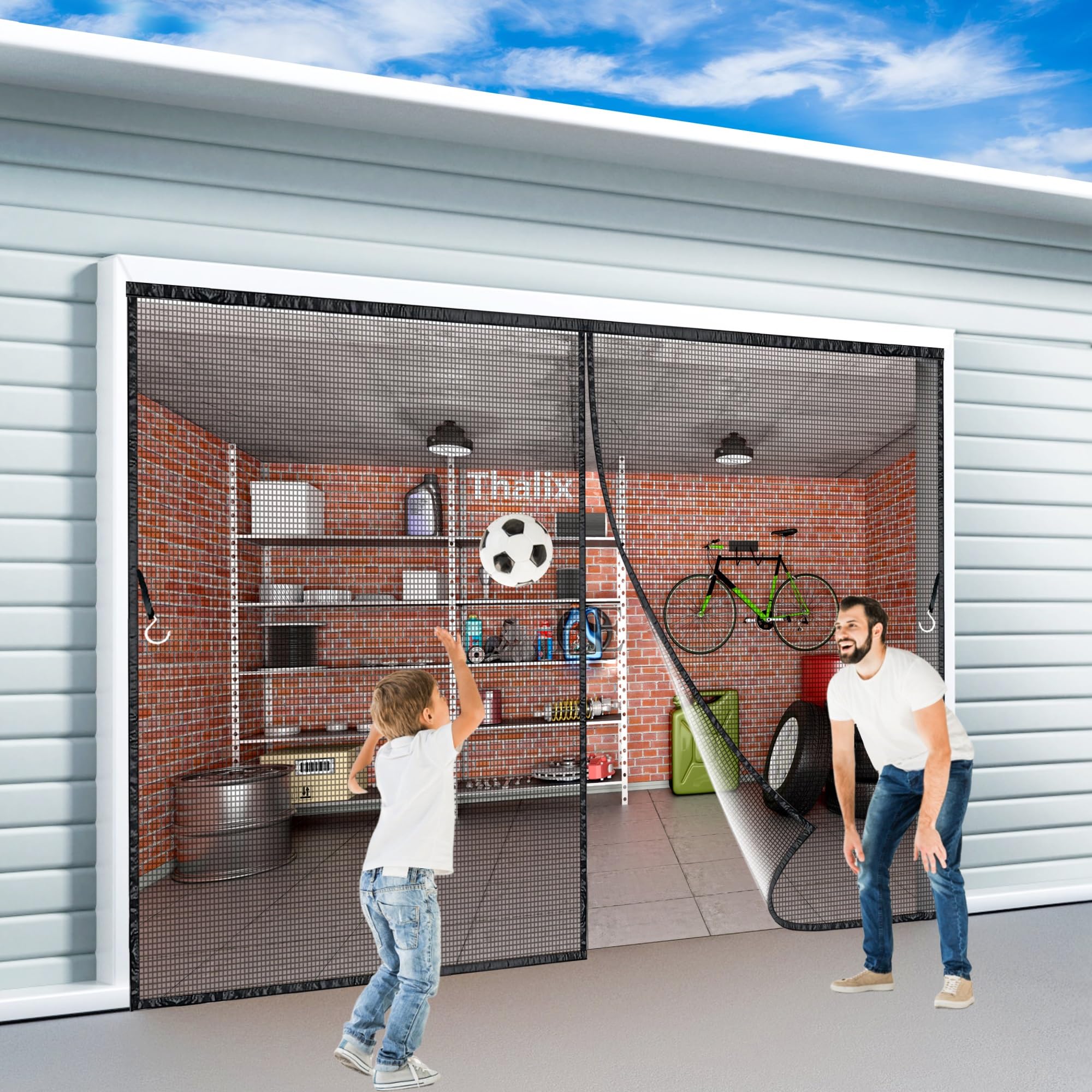 Door Screen Magnetic Closure, 110x76 inch Magnetic Screen Door, Heavy Duty, Self Sealing, Pets Friendly Black WYJ9N