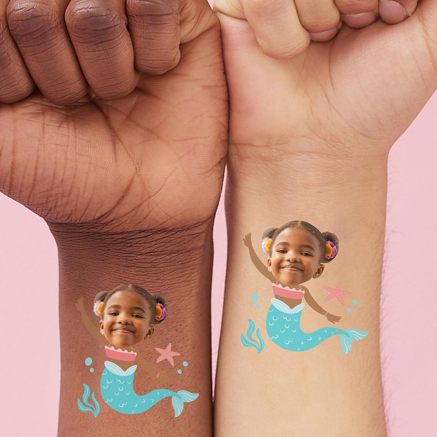 Big Dot of Happiness Custom Photo Mermaid Temporary Tattoos for Girls' Birthday Activity, Upload 1 Photo, Personalized Face Make Your Own Mermaid Party Favor Tattoos (Skin Tone 3) Set of 12