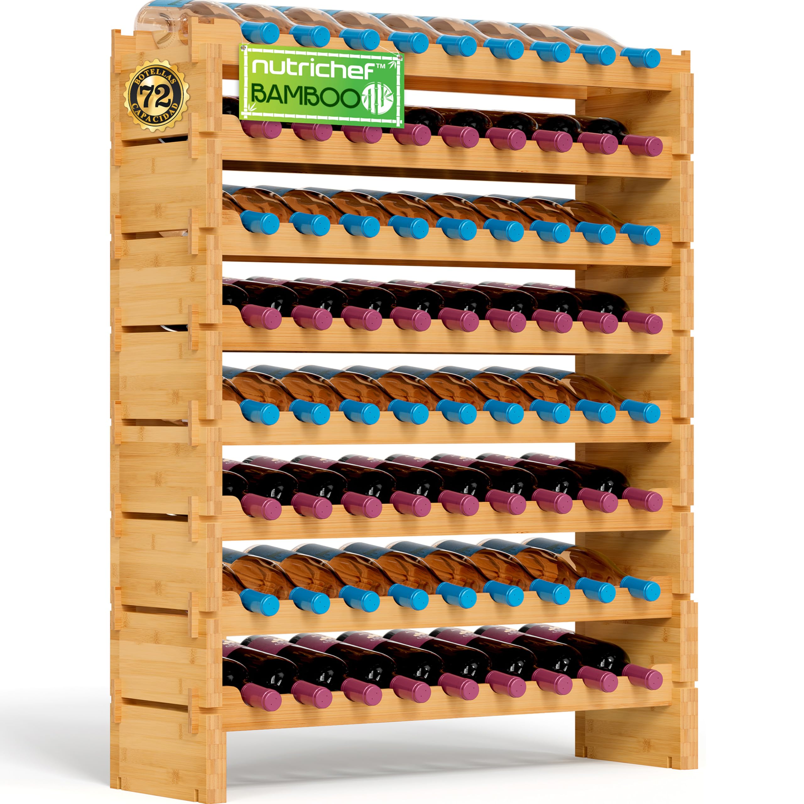 Nutrichef botellero Vino, Madera, Wine Rack, Vinera, Apilable, para 72 Botellas, 8 Niveles