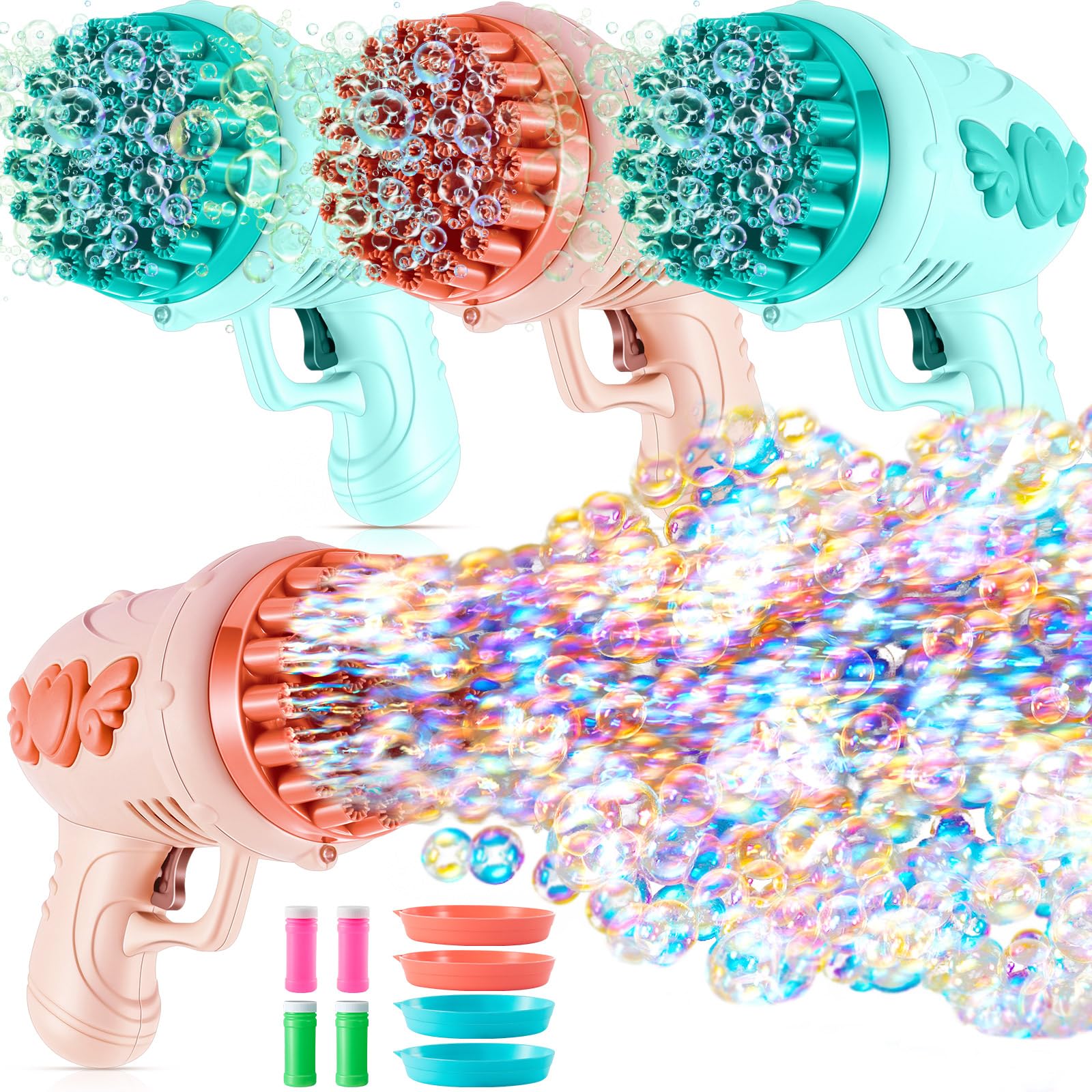 ShinyRelief 4 Pack Wedding Bubble Guns 32 Holes with Light, 4 Bottles Solution, Romantic Bubble Maker for Outdoor Ceremony, Wedding Party Favors, Photo Props, Reception Entertainment(Green and Pink) โ image 1