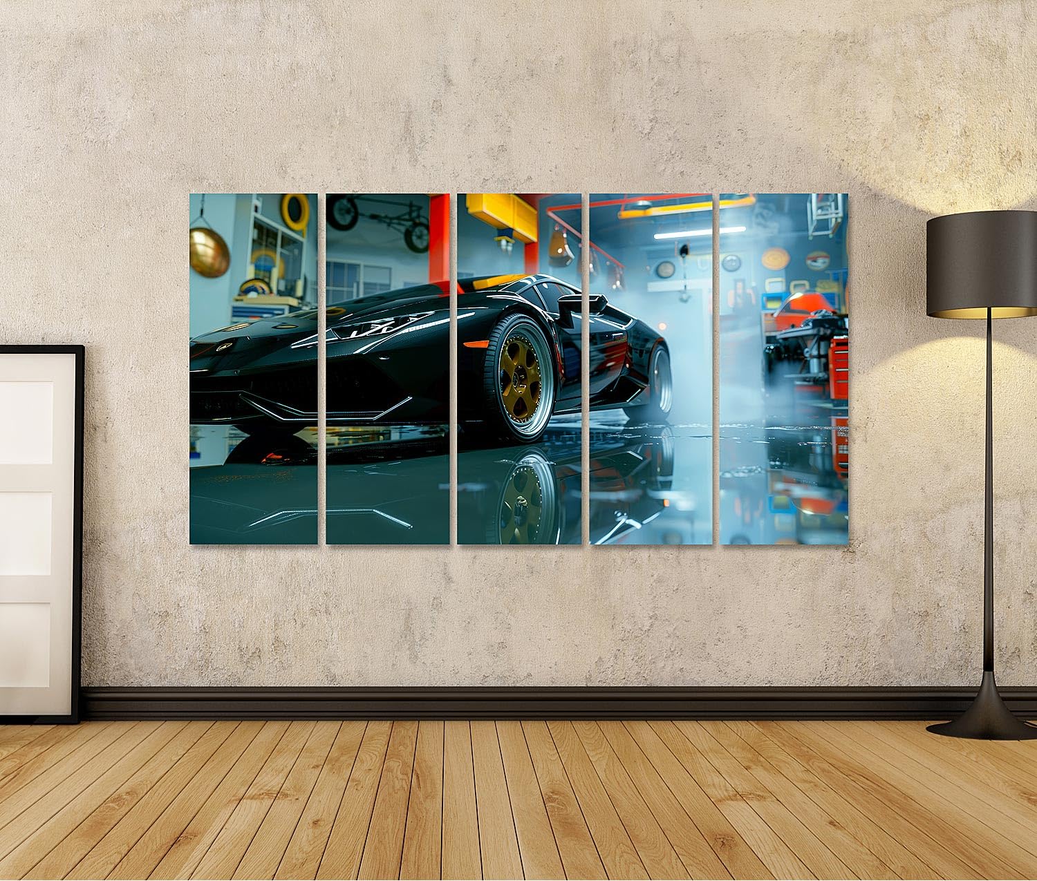 islandburner Pintura en lienzo, coche deportivo de lujo en taller de niebla, garaje, amantes de los coches, concesionarios de automóviles, pinturas de pared, póster