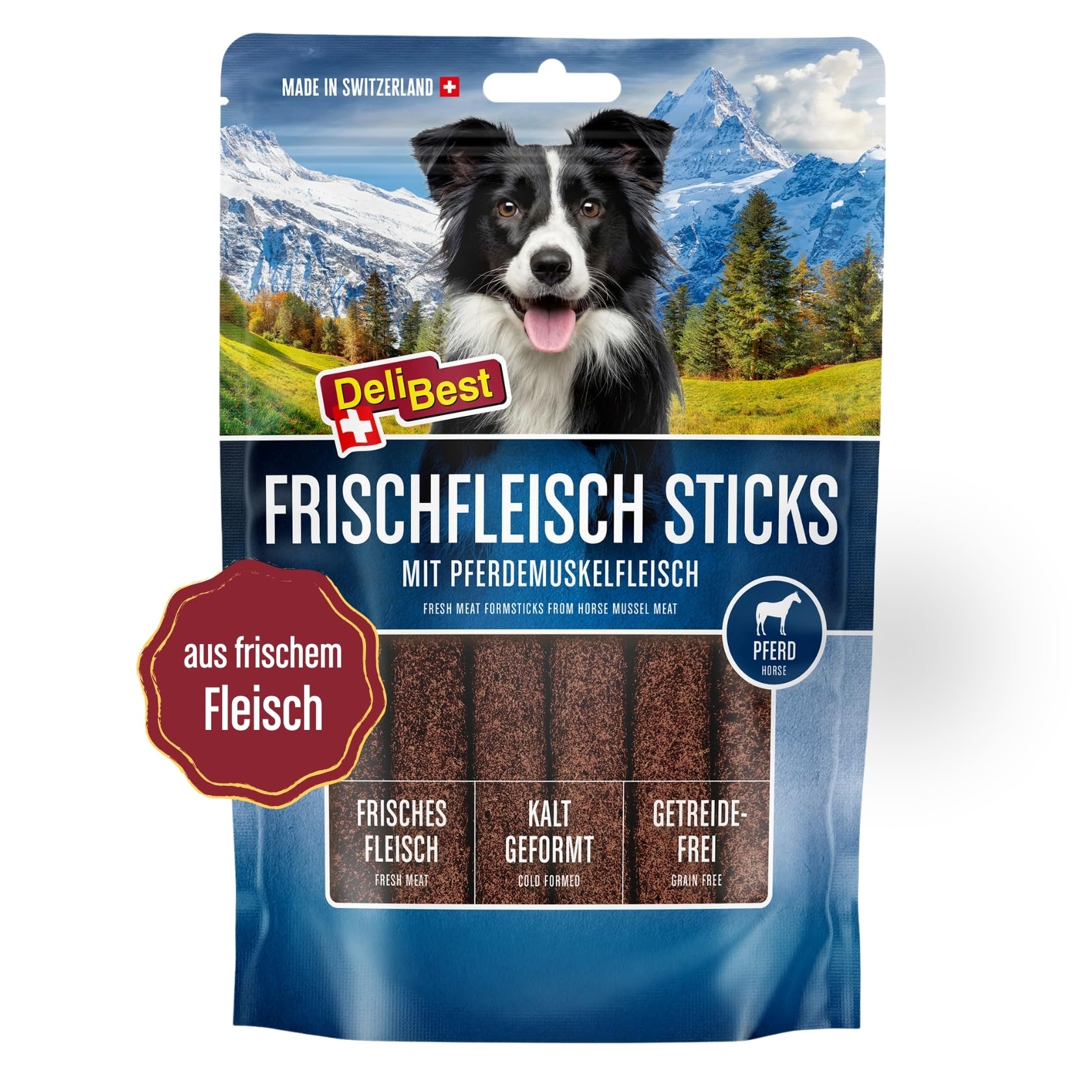 DeliBest Premium Pferdefleisch Sticks I Hundeleckerli mit wertvollen Inhaltsstoffen ist leicht verdaulich I kalt geformt - sehr schmackhafter Hunde Snack aus frischem Fleisch