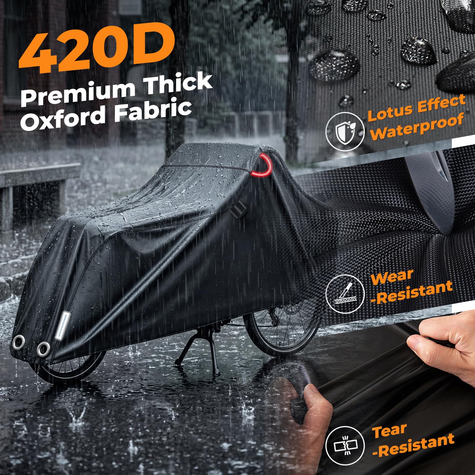 Housse de Protection Vélo Cargo, Tissu Oxford 420D Housse pour Vélo de Charge, 270*63*74*100cm, Exterieur avec Bandes Réfléchissantes, Imperméable à La Pluie, à La Neige