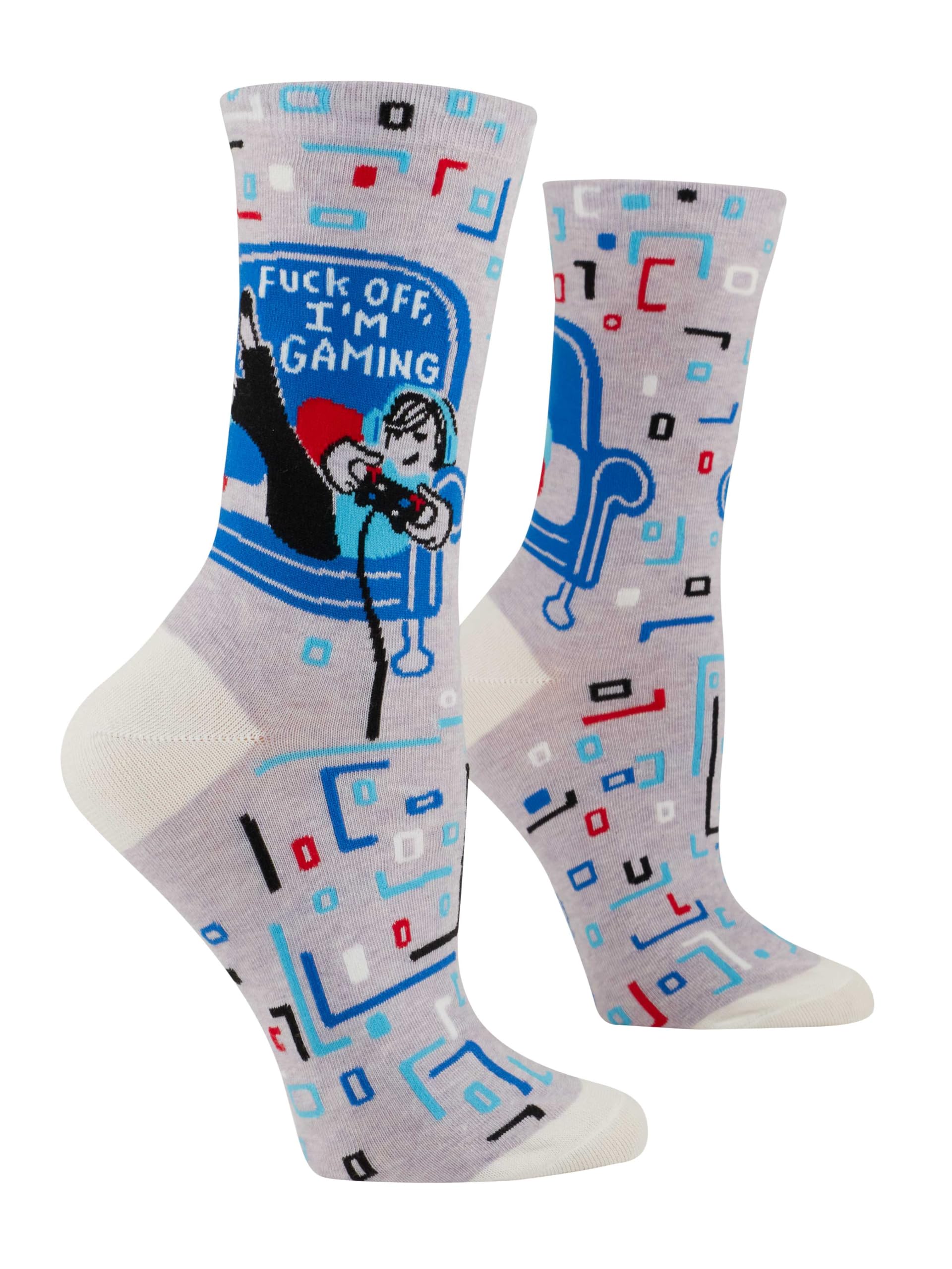 Blue Q Women's Funny Novelty Crazy Crew Socks with Sayings, Off, I'm Gaming, One Size