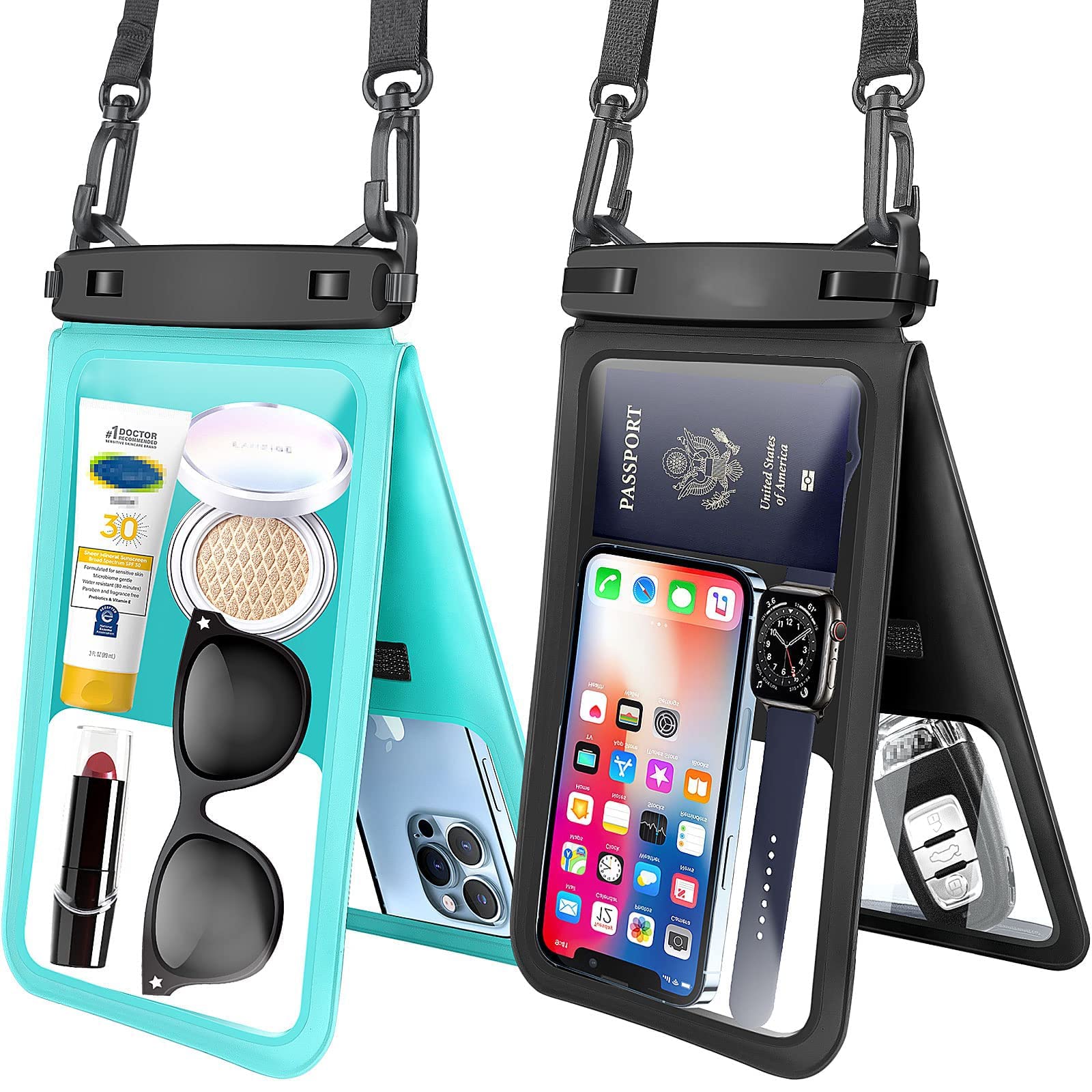 Waterproof Phone Pouch, Large Floating Waterproof Phone Pouch, 2 Pack Double Space Waterproof Phone Case, Waterproof Phone Case, Underwater Dry Bag, Fit for iPhone and Galaxy, for Vacation Swimming