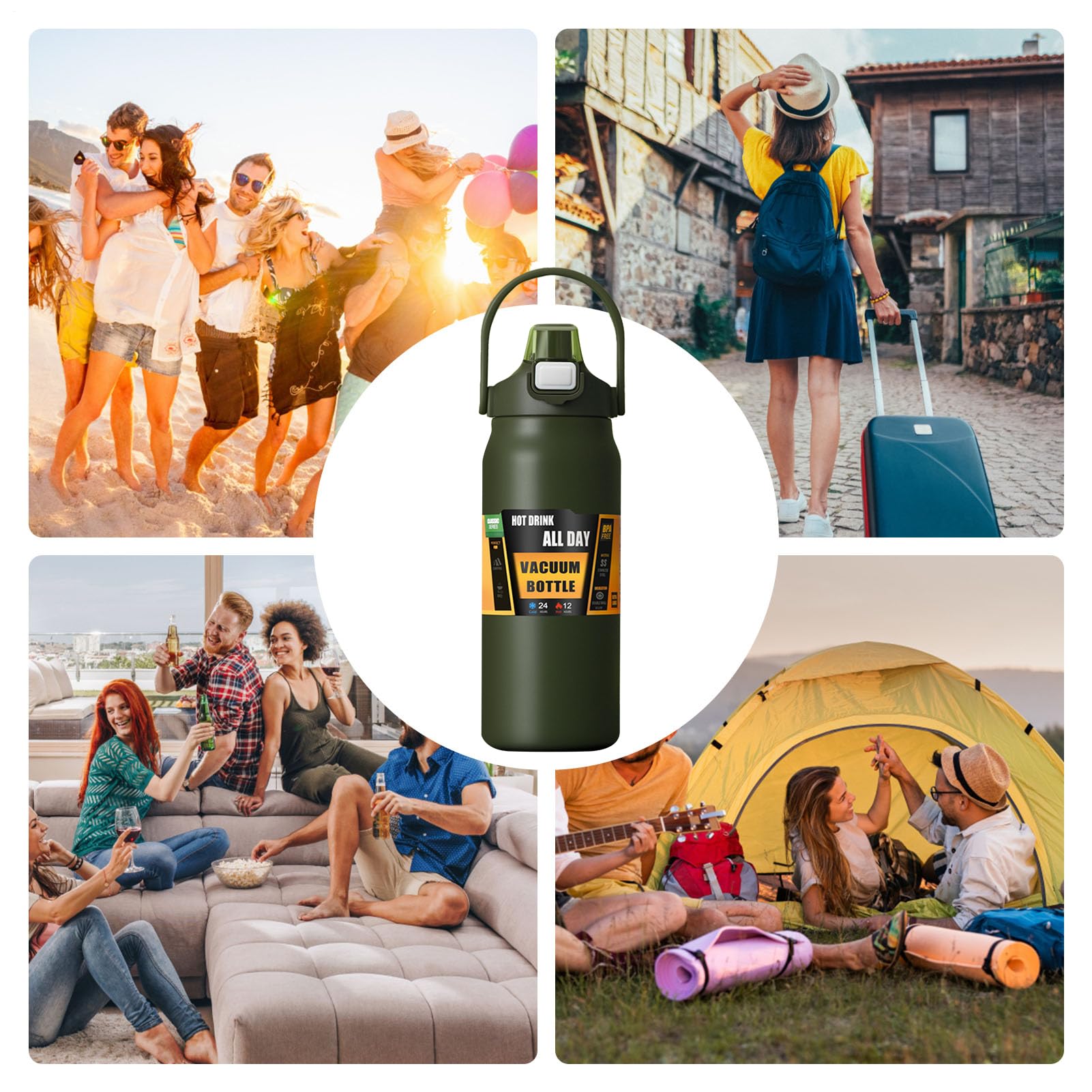 Borraccia Ad Isolamento Termico Da 1500ml A Vuoto Antigoccia Con Cannuccia | Bottiglia per Acqua Fresca Per Bambini, Donne, Uomini, Scuola, Sport, Casa, Viaggio, Caffè E Bevande