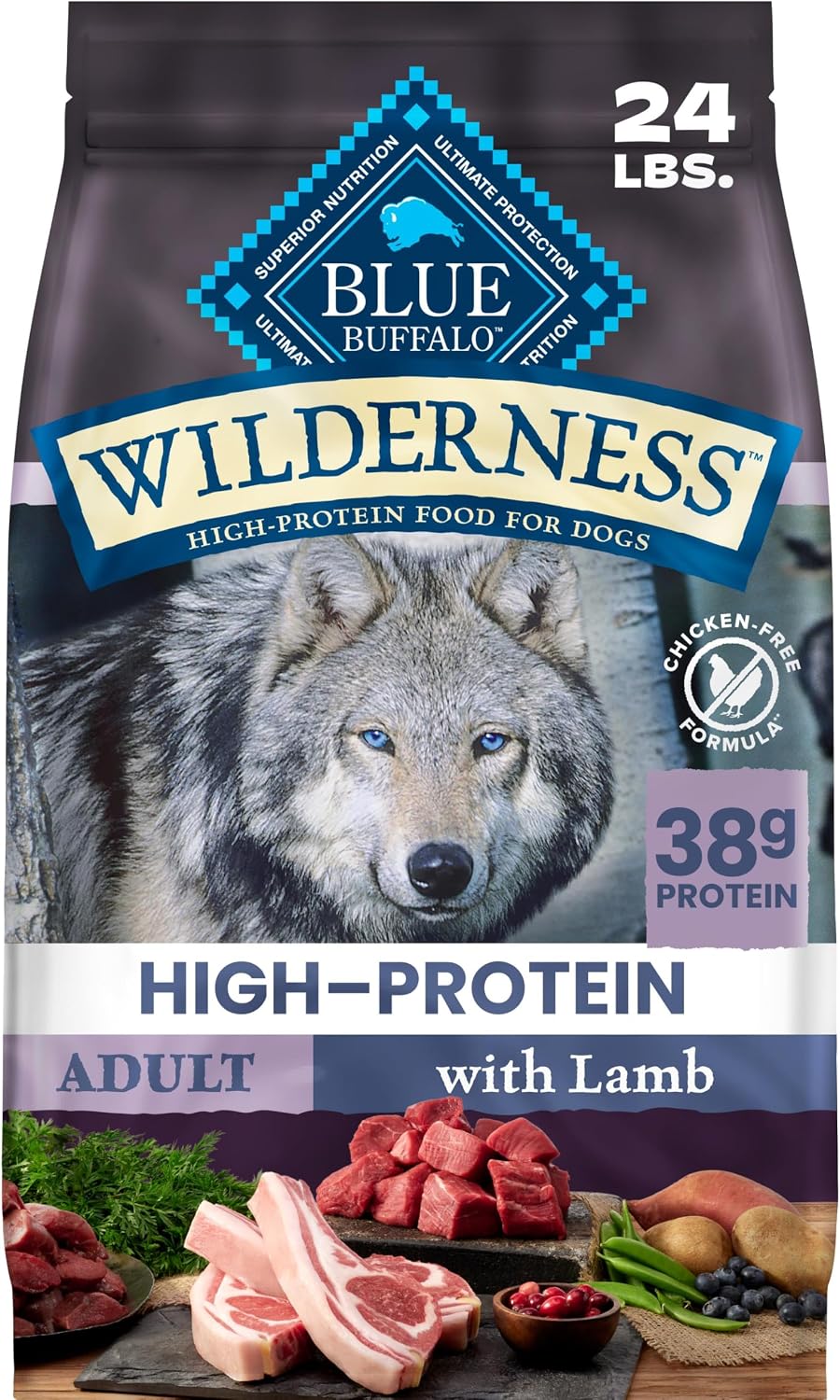 Blue Buffalo Wilderness Lamb & Wholesome Grains Adult Dry Dog Food, 24 lb